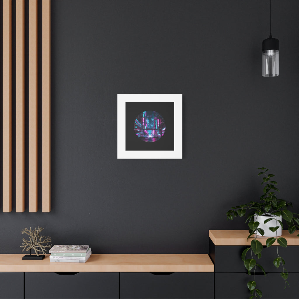 Neon Cyberpunk Cityscape Canvas | synthwave skyline, future city art