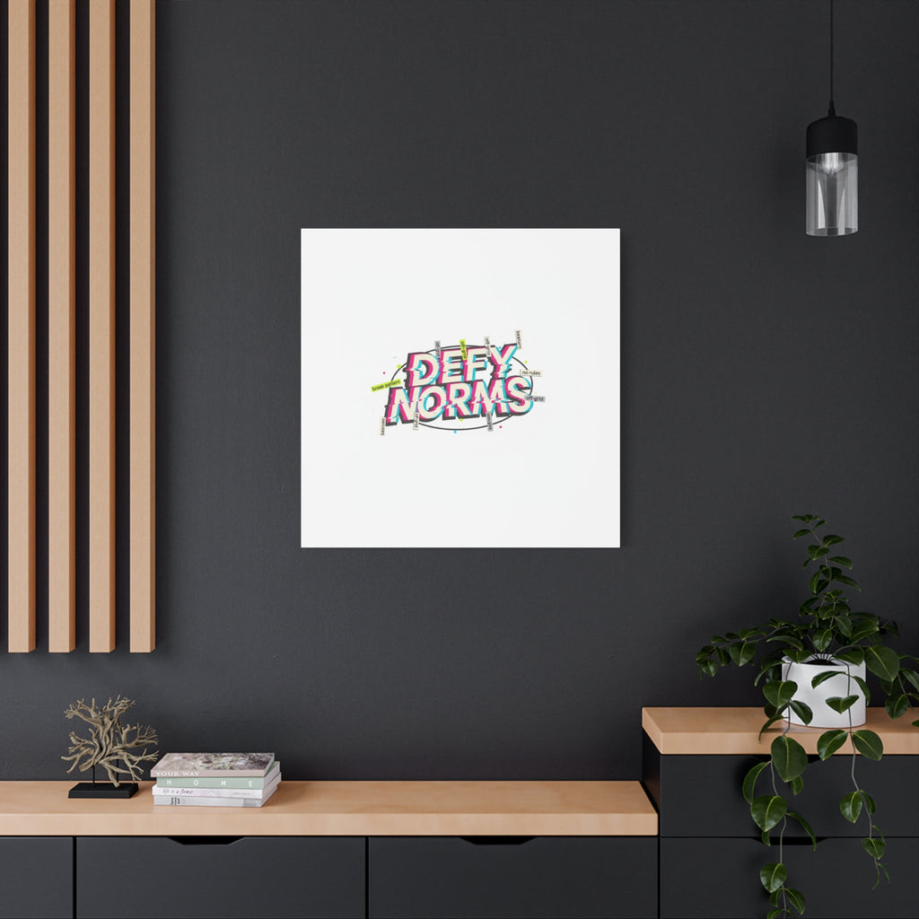 Defy Norms Canvas, Anti-Aesthetic Glitch Typography, Brutalist Poster Style