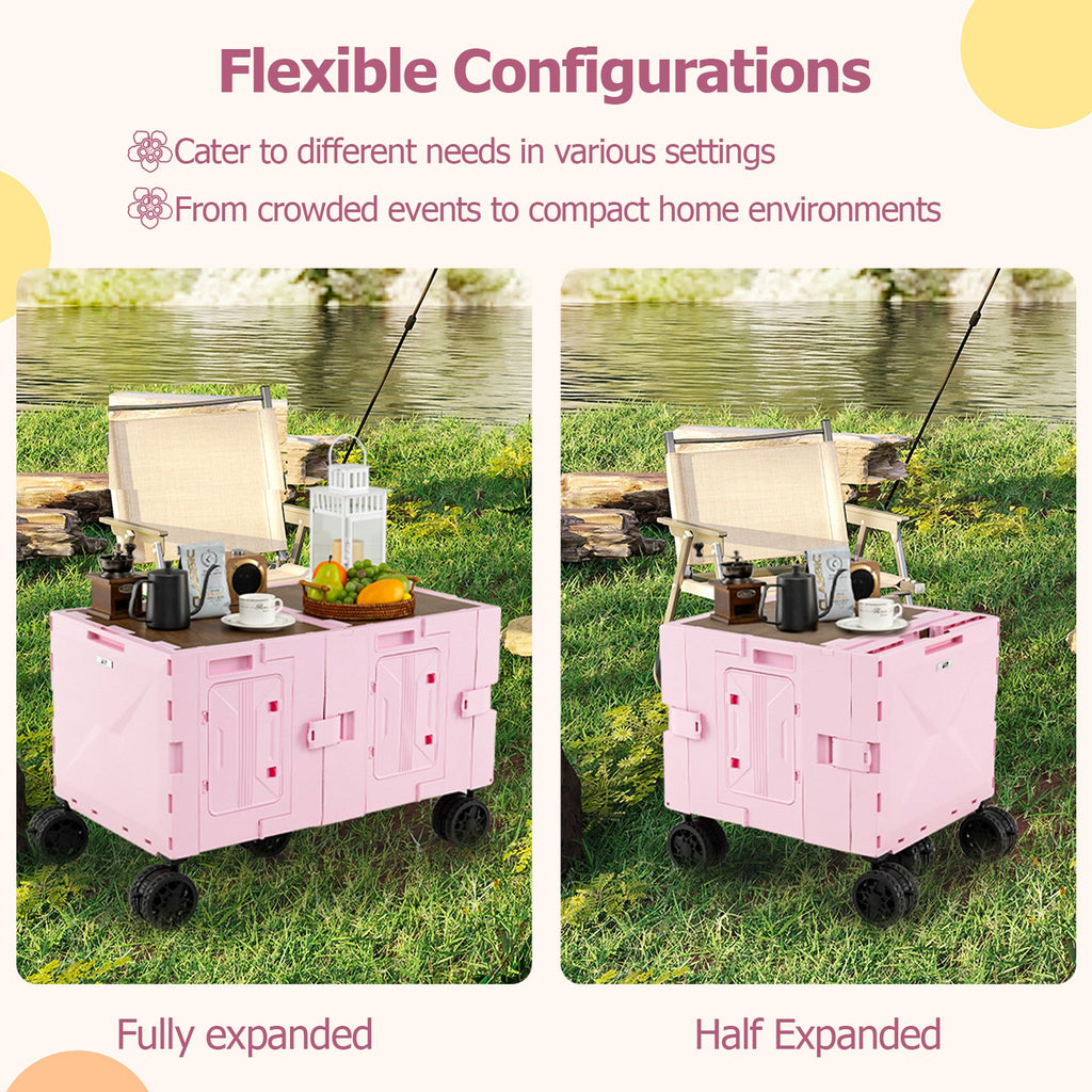 Large Foldable Utility Cart with 2-Tier Storage Crates and Telescoping Handle