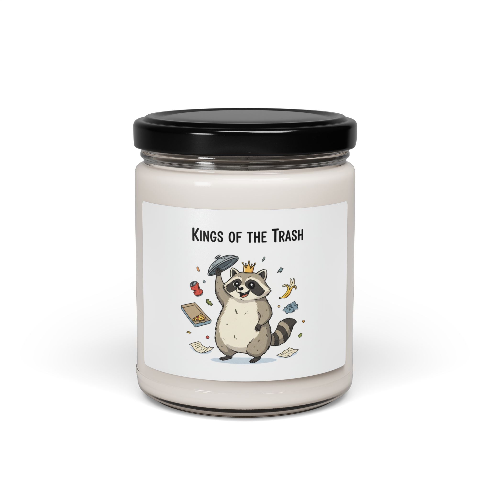 Kings of the Trash Raccoon Candle, soy jar | trash panda, doodle art