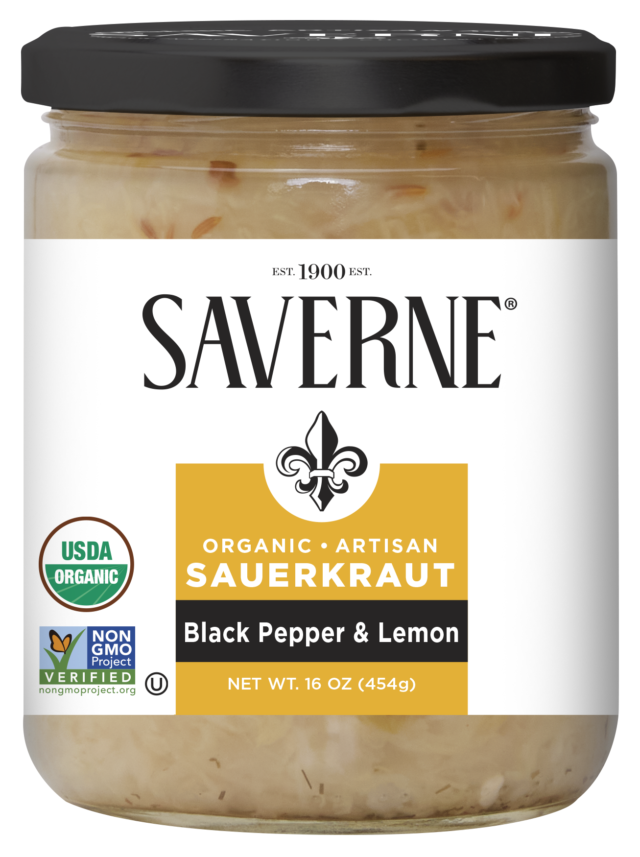 Saverne - Organic Kraut Black Pepper Lemon, 16 oz (Pack of 6) - Gluten-Free Kosher