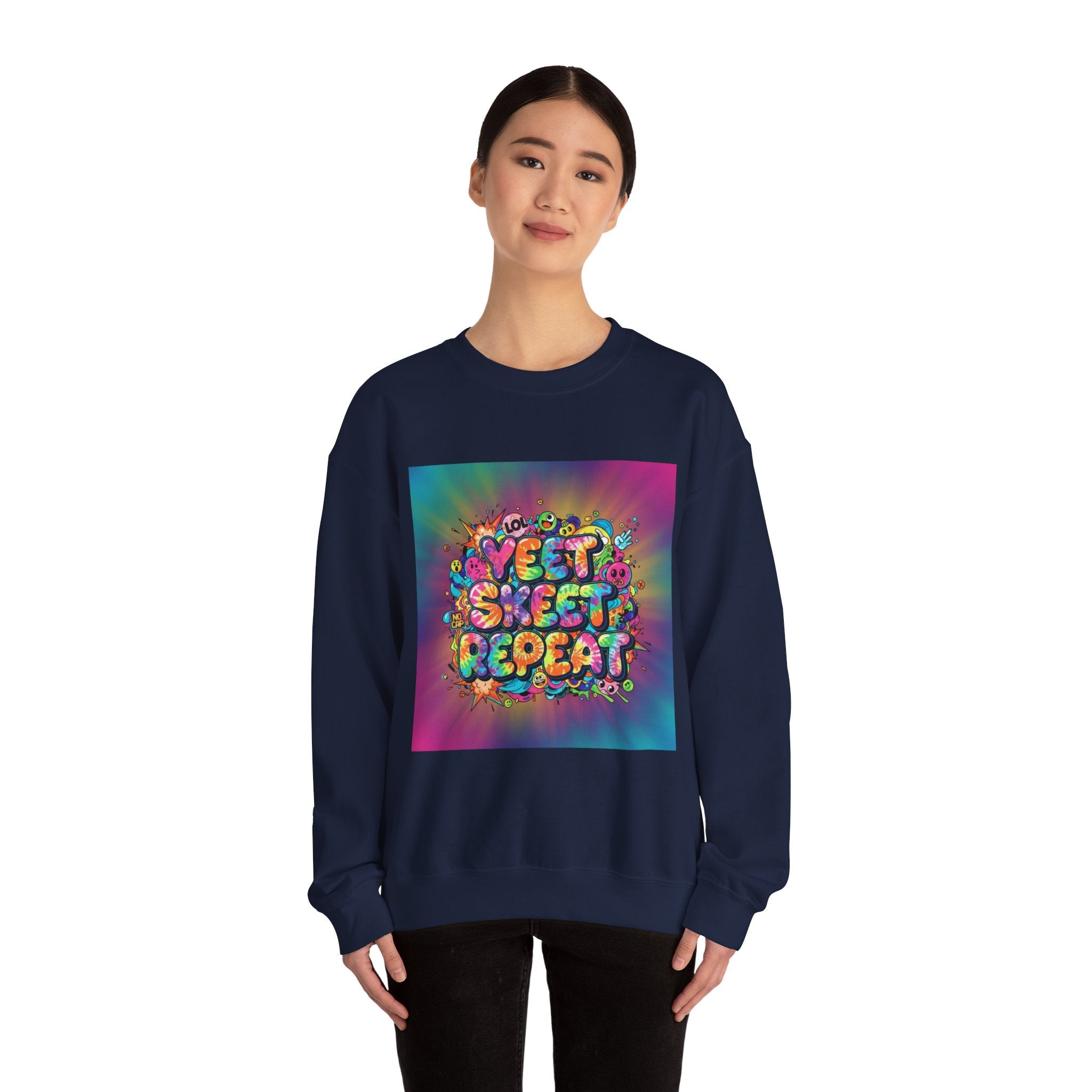 Yeet Sleep Repeat Sweatshirt | meme phrase, glitch graphic