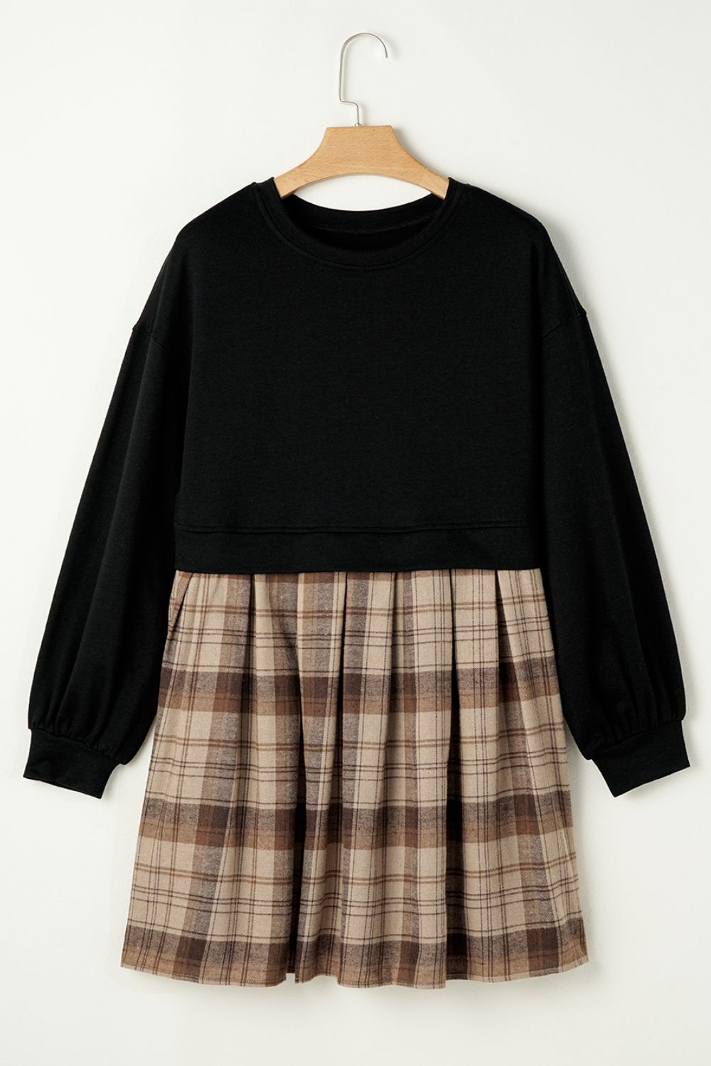 Vintage Plaid Round Neck Long Sleeve Mini Dress Cozy & Stylish Dress Retro Design Dress For Party