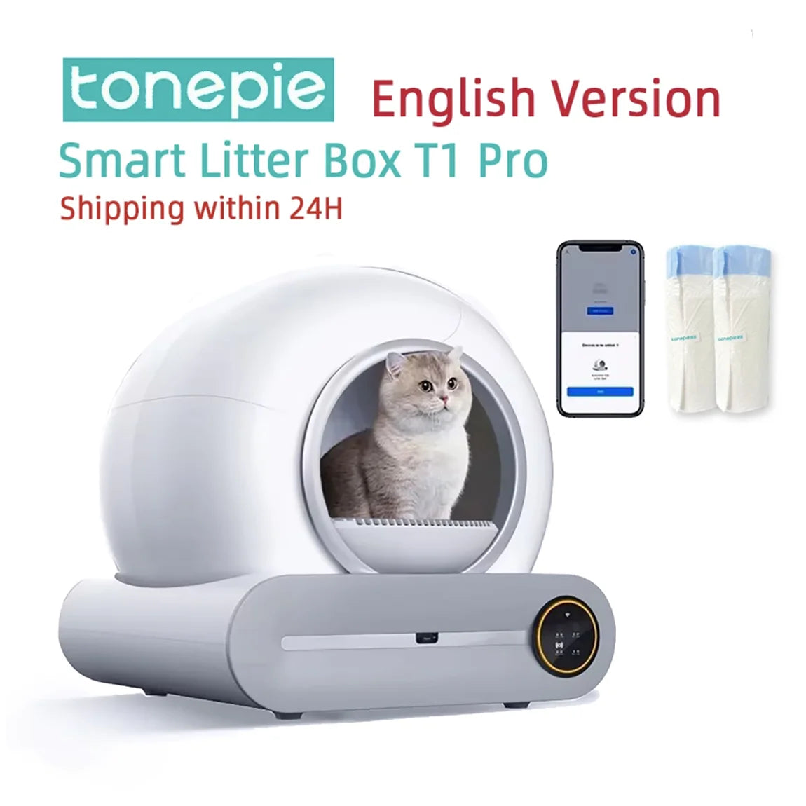 65L (17.2 gal) Automatic Self - Cleaning Enclosed Cat Litter Box Smart App - Controlled Low - Noise Pet Toilet - PhishStones Products