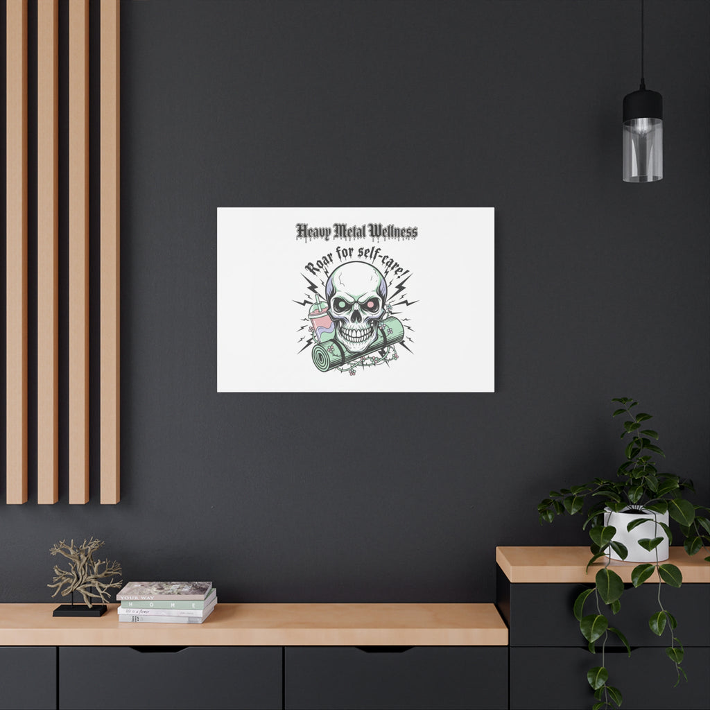 Roar for Self-Care Skull Canvas | heavy metal wellness, gothic wellness quote