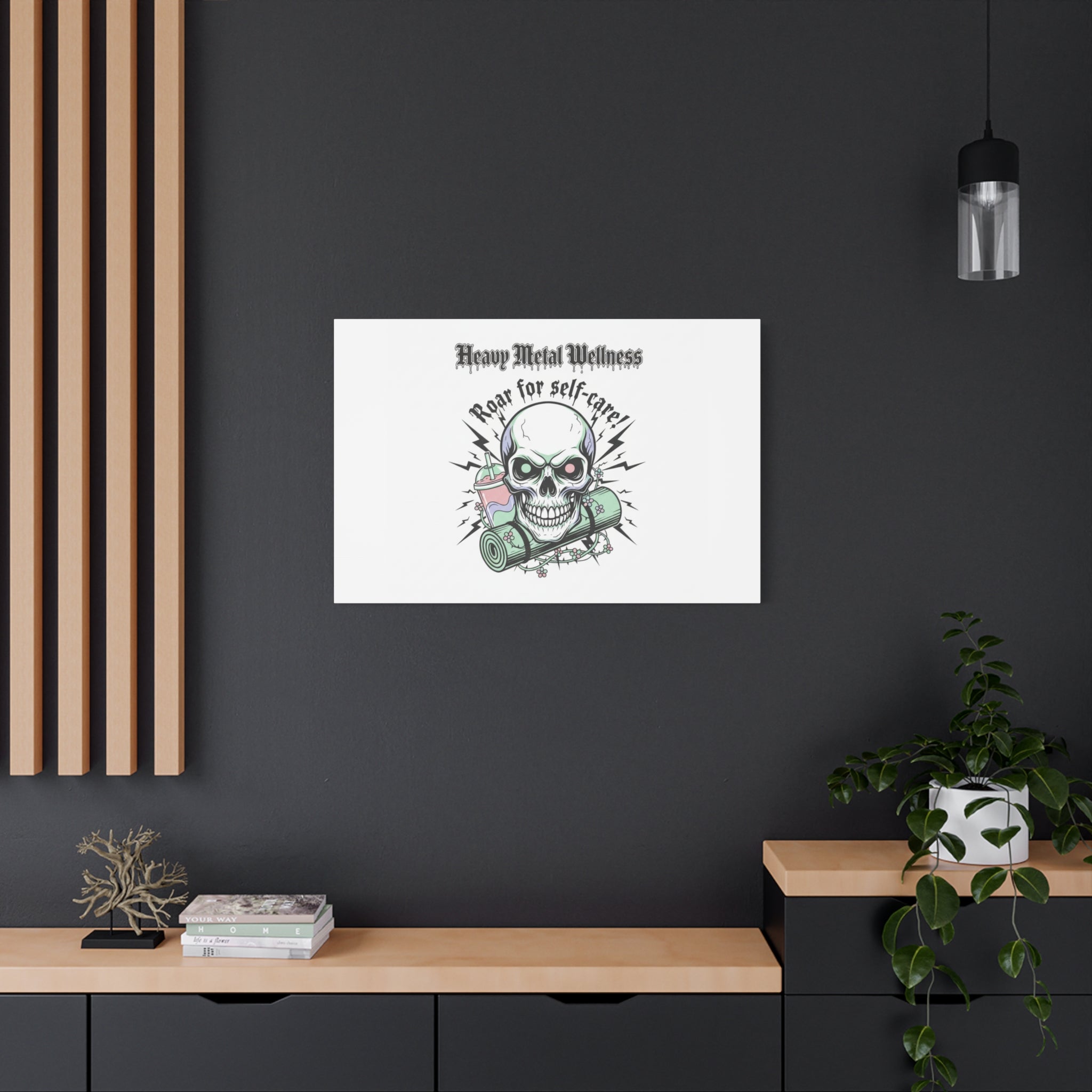 Roar for Self-Care Skull Canvas | heavy metal wellness, gothic wellness quote