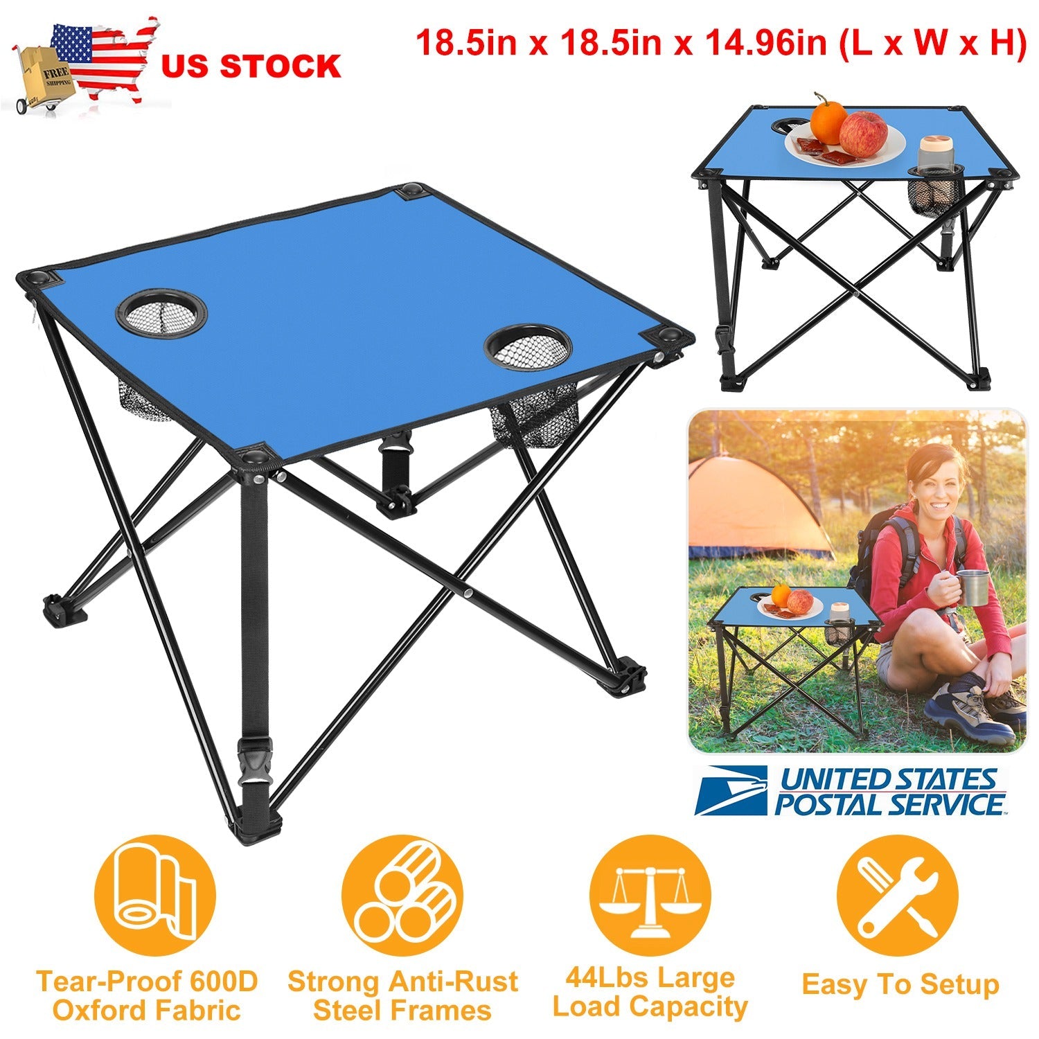 2Pcs Foldable Camping Table Portable Picnic Table Lightweight Travel Desk with 2 Cup Holders/Table Carrying Bag