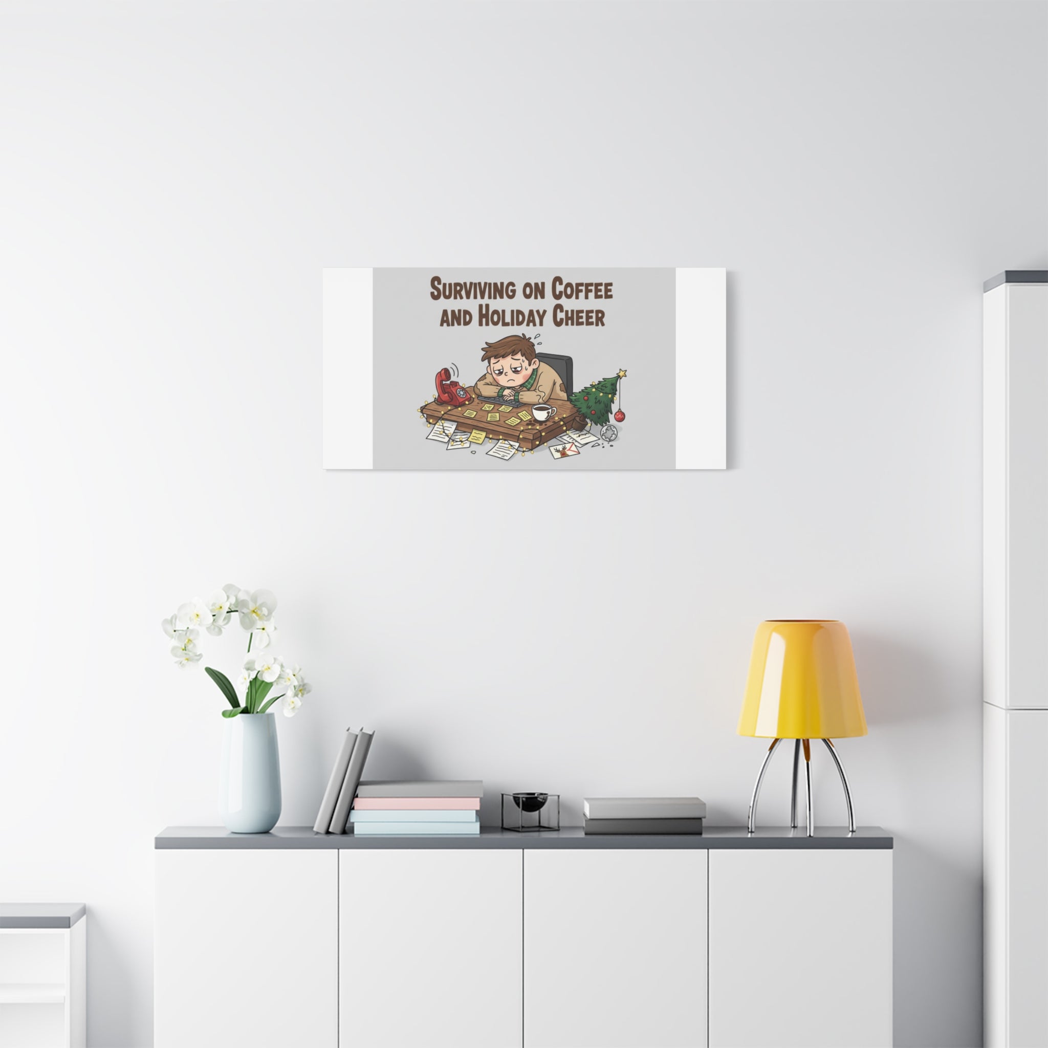 Surviving on Coffee and Holiday Cheer Canvas | Holiday Burnout, Festive But Tired