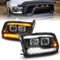 ANZO 09-18 Dodge Ram 1500/2500/3500 Proj HL Headlights Switchback + Sequential - Black Amber 111611