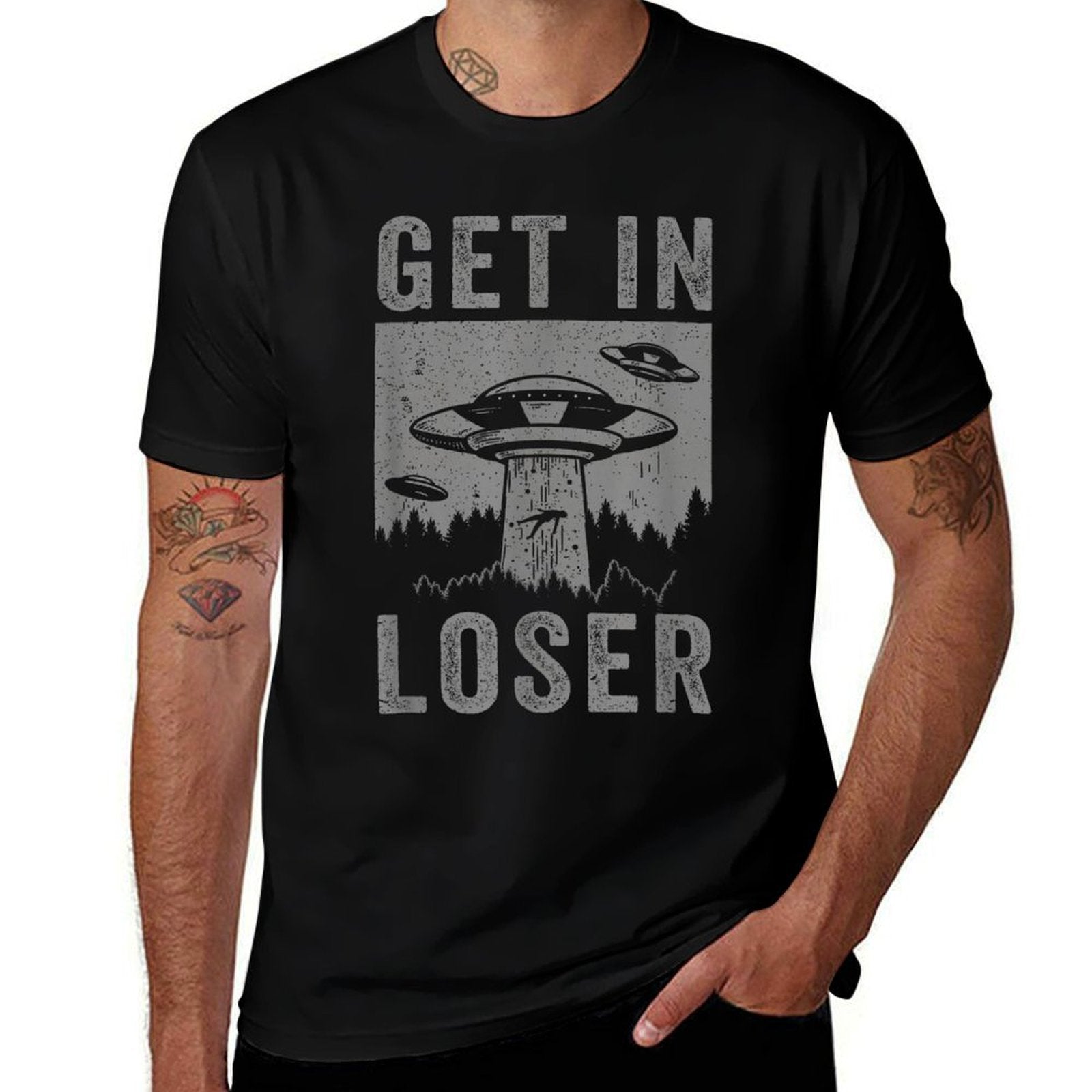 Retro Vintage Get In Loser Funny UFO Alien Abduction  Lightweight T-Shirt