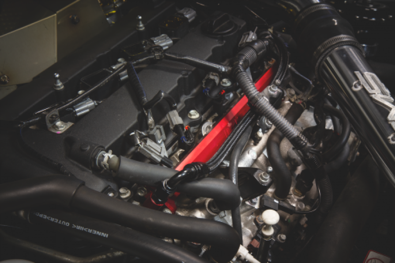 AMS Performance 08-15 Mitsubishi EVO X CNC Machined Aluminum Fuel Rail w/Pulsation Dampener - Red AMS.04.07.0006-1