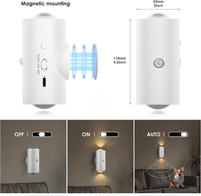 Smart Rechargeable LED Night Light with Motion Sensor – RGB Gradient Ambient Lighting, Dimmable Wall Lamp, Magnetic & Stick-On Design, USB Convenient Charging, Long-Lasting Battery, Perfect for Halloween Decor, Bedroom, Stairs, Hallway & Entryway