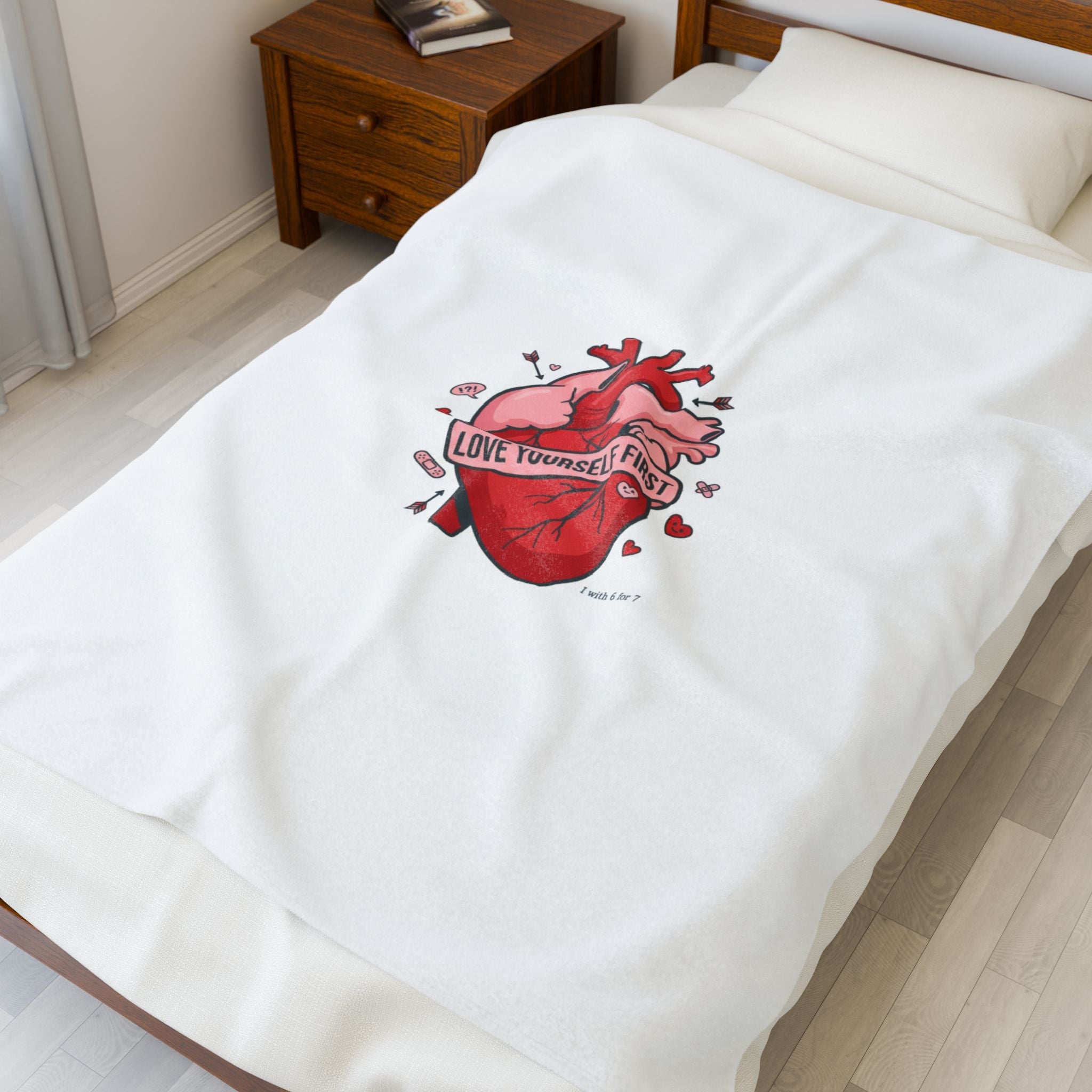 Love Yourself First Heart Illustration Velveteen Plush Blanket, anti‑Valentine, edgy heart