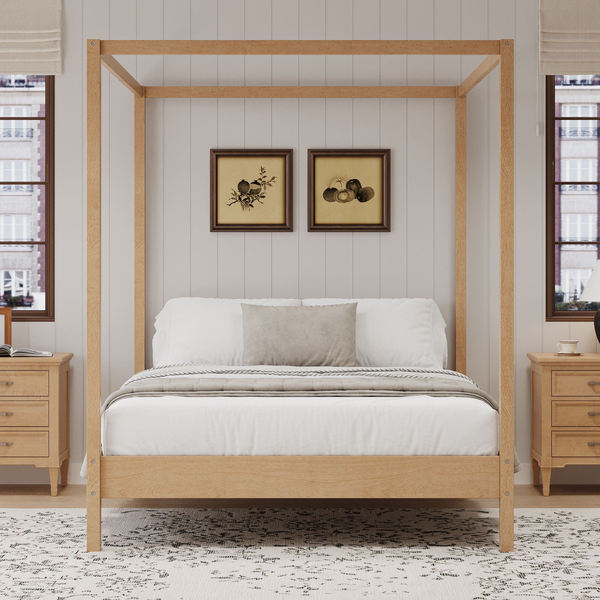 Canopy Bed Frame 4 Poster Platform Bed With Slats Support, No Box Spring Needed
