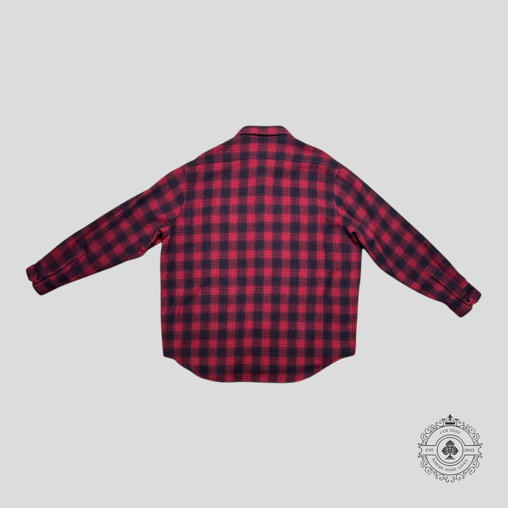 Celine Heavy Wool Flannel Oversized Shirt in Red/Black