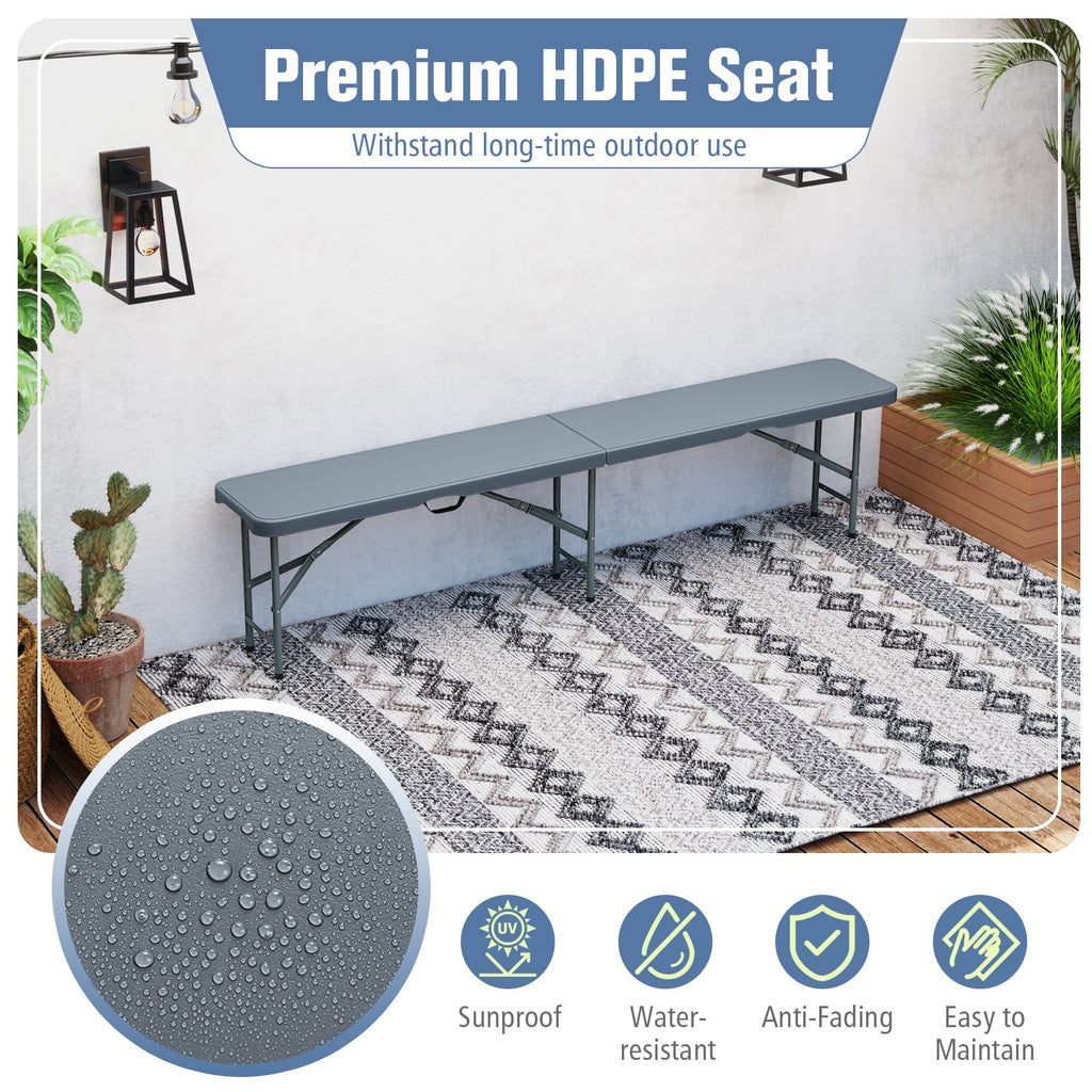6 Feet Plastic Folding Bench Portable Seat with Handle and Lock