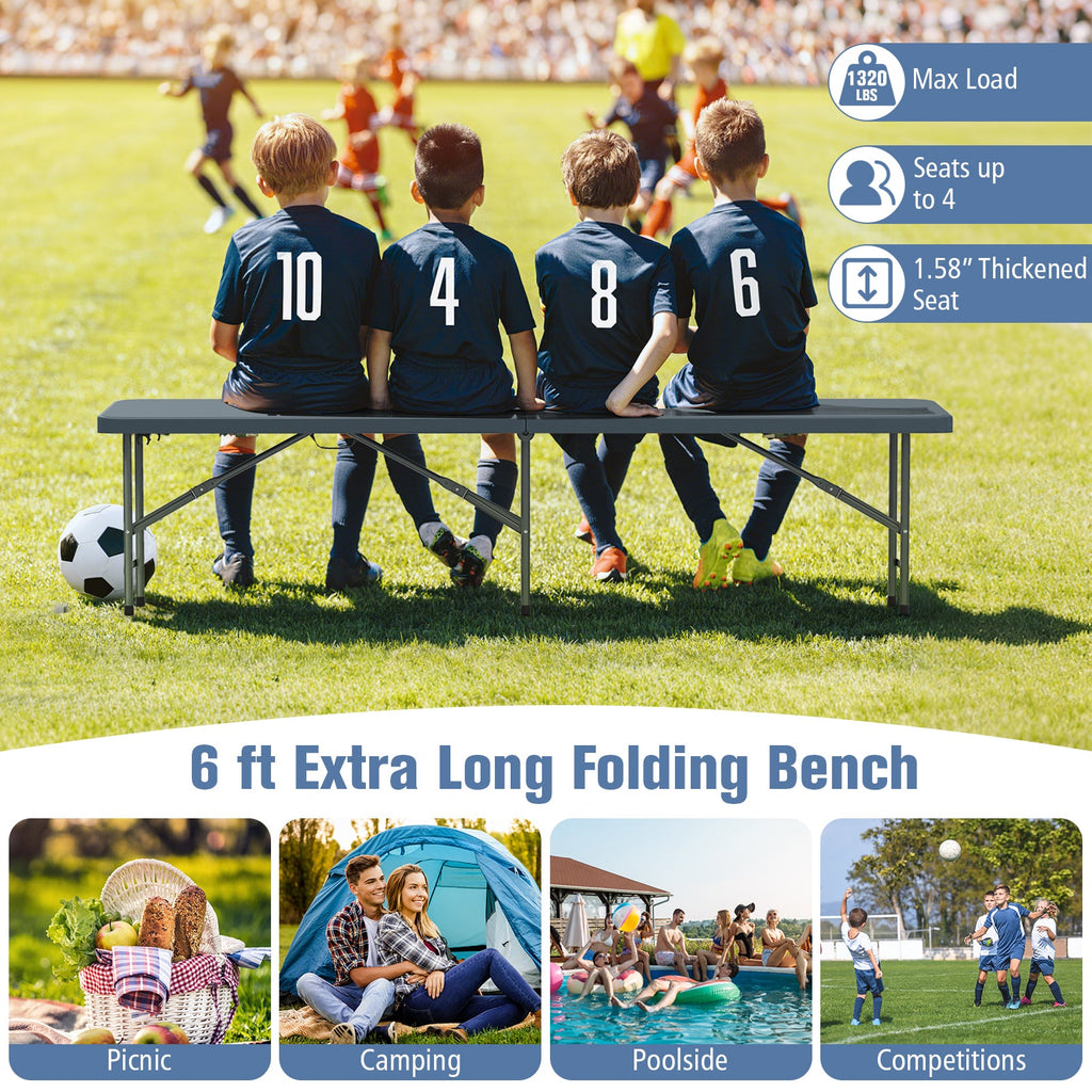6 Feet Plastic Folding Bench Portable Seat with Handle and Lock