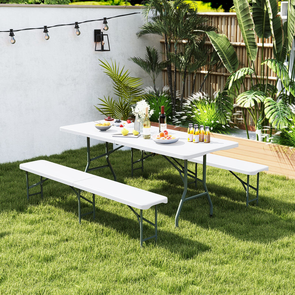 6 Feet Plastic Folding Bench Portable Seat with Handle and Lock