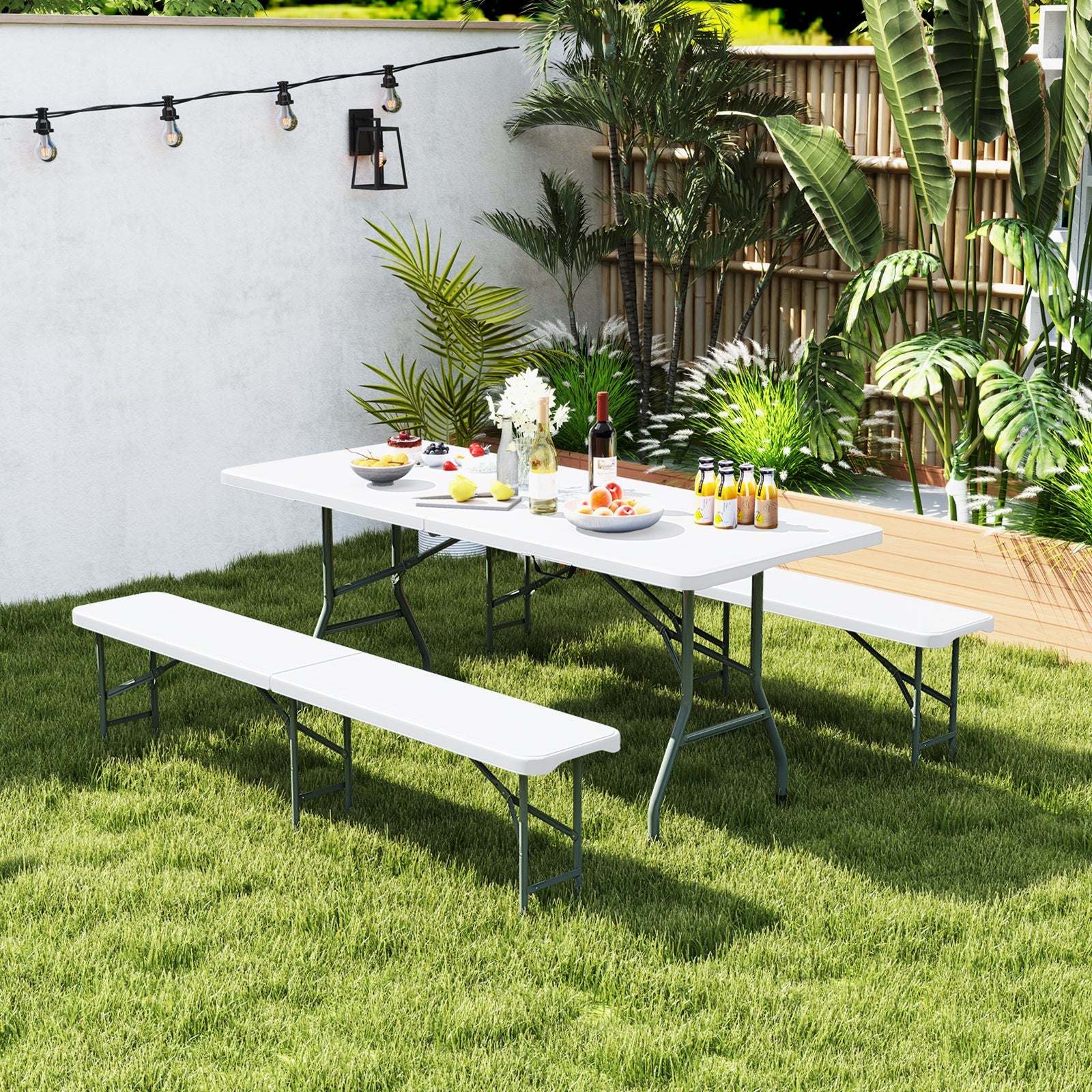 6 Feet Plastic Folding Bench Portable Seat with Handle and Lock
