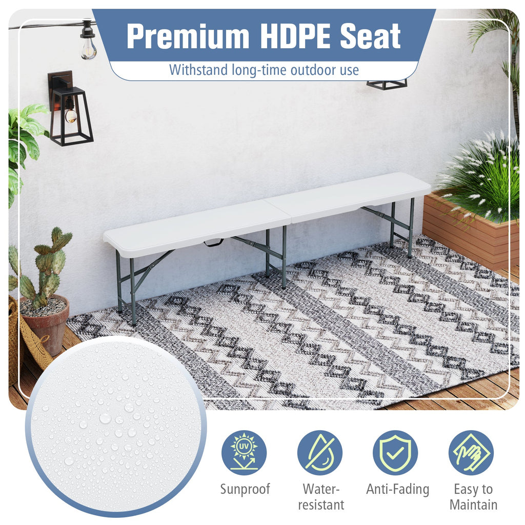 6 Feet Plastic Folding Bench Portable Seat with Handle and Lock