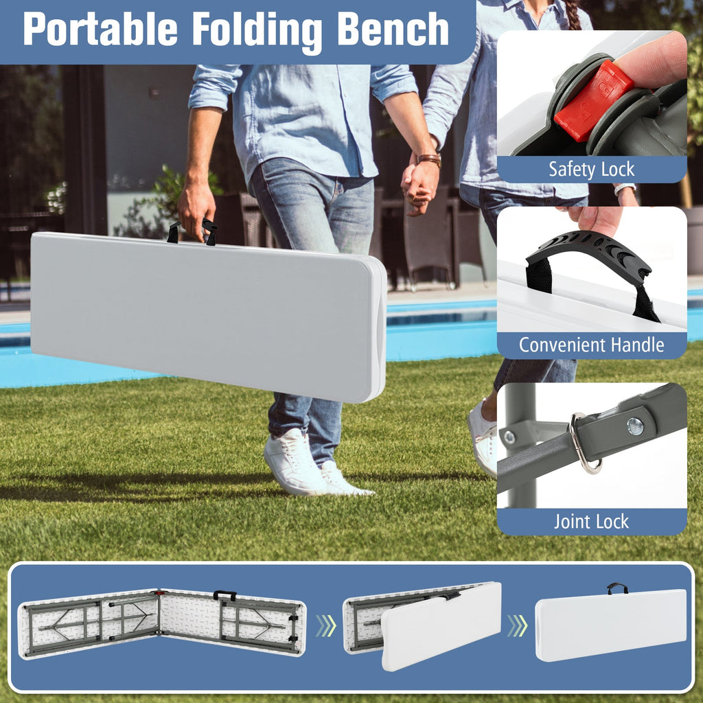 6 Feet Plastic Folding Bench Portable Seat with Handle and Lock