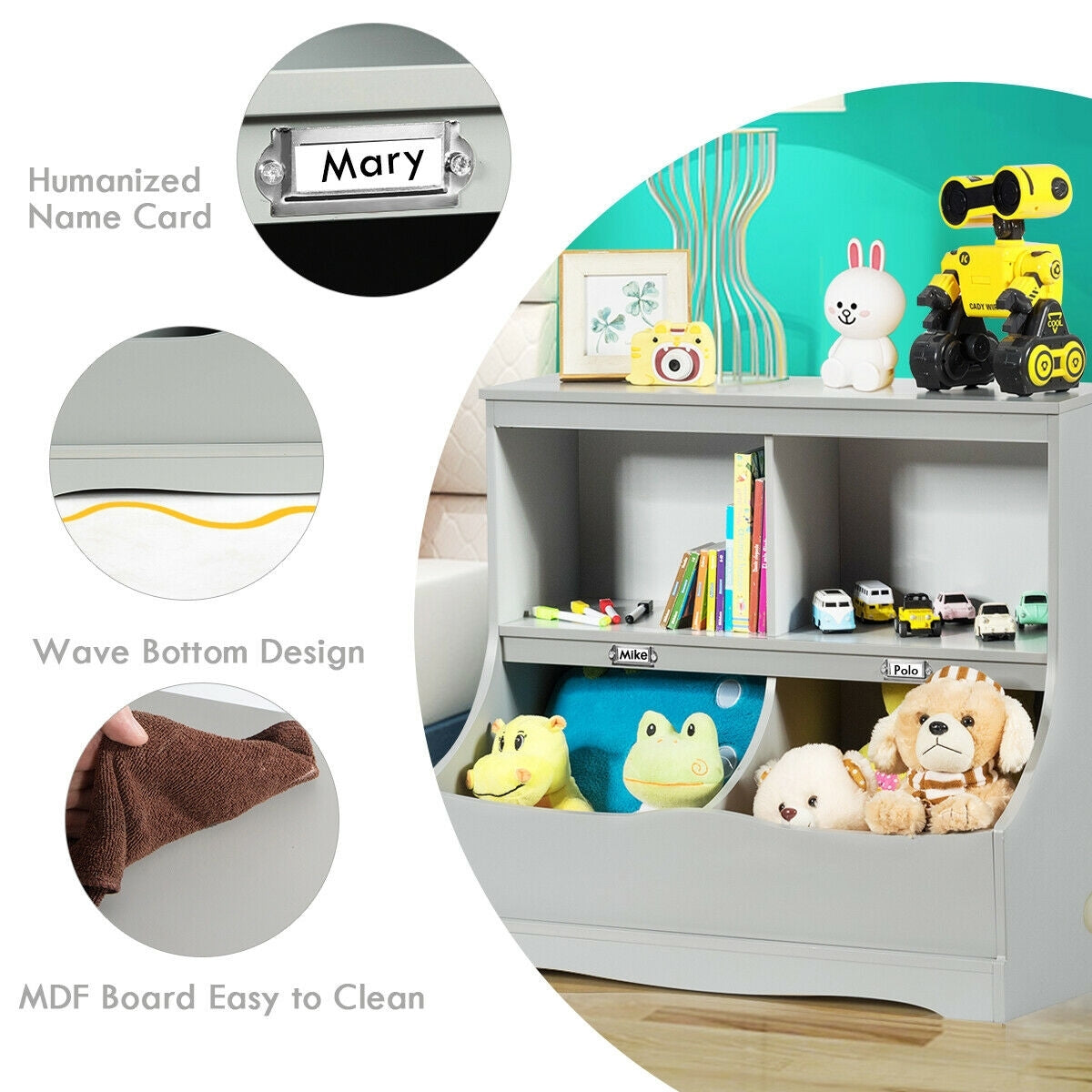 Kids Floor Cabinet Multi-Functional Bookcase -Gray
