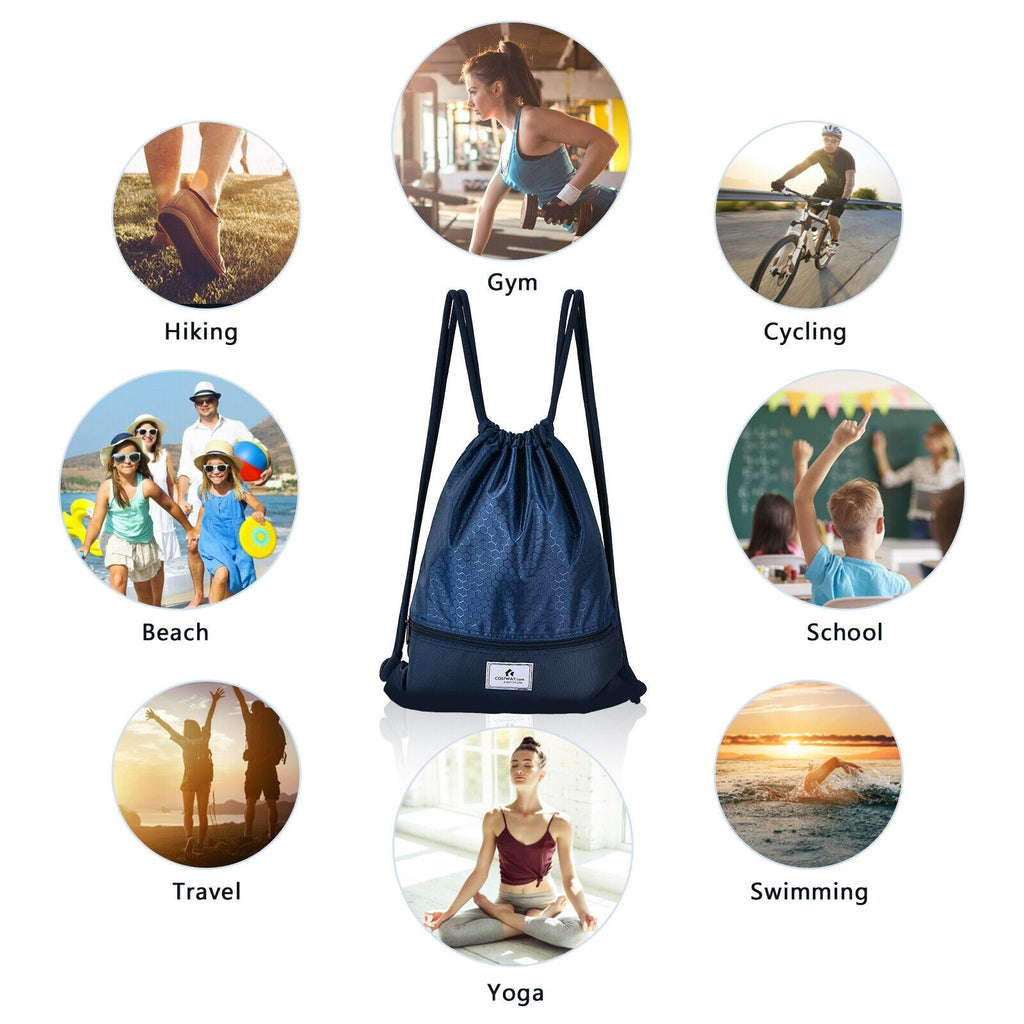 Drawstring Backpack String Bag Foldable Sports Sack with Zipper Pocket