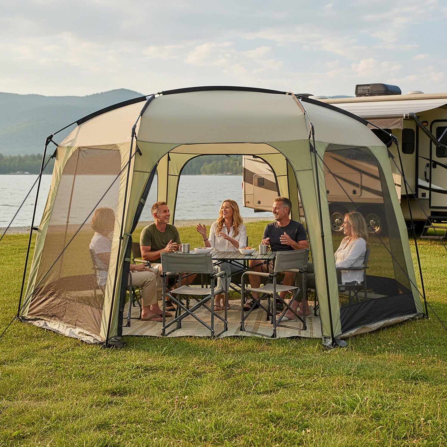 6-8 Person Netted Canopy Tent with Zippered Door