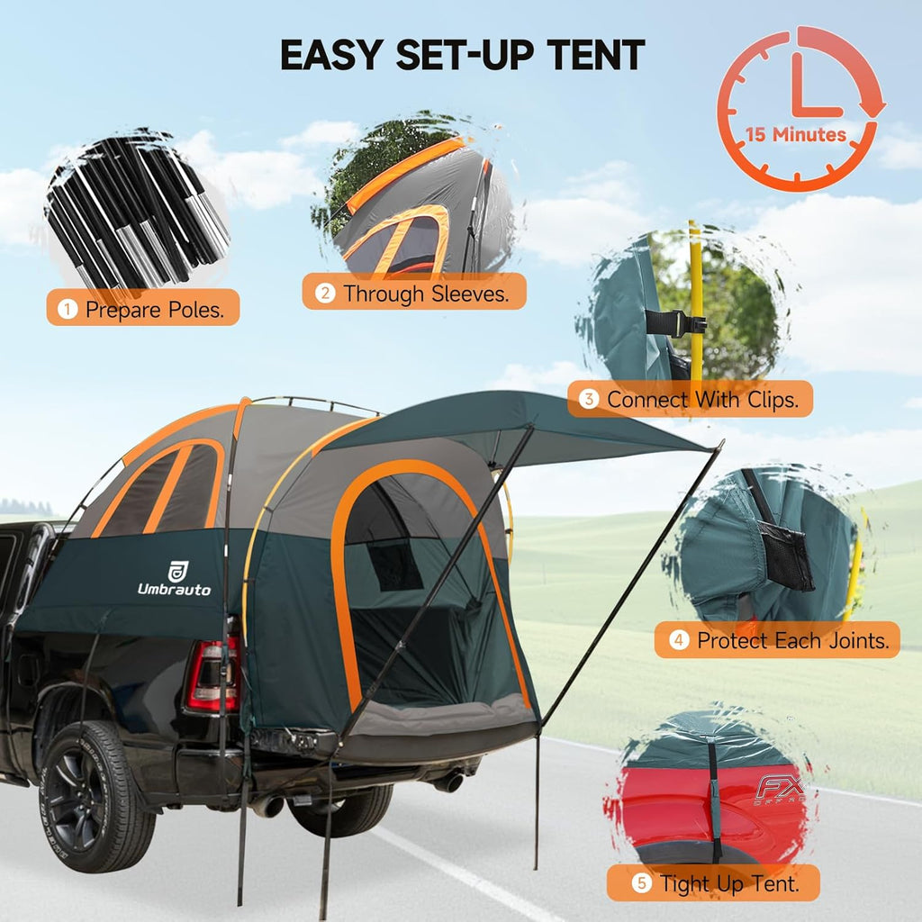 Umbrauto Truck Bed Tent with Awning,Fits 5.5-5.8 ft Truck Beds | PU3000mm Waterproof Pickup Tent