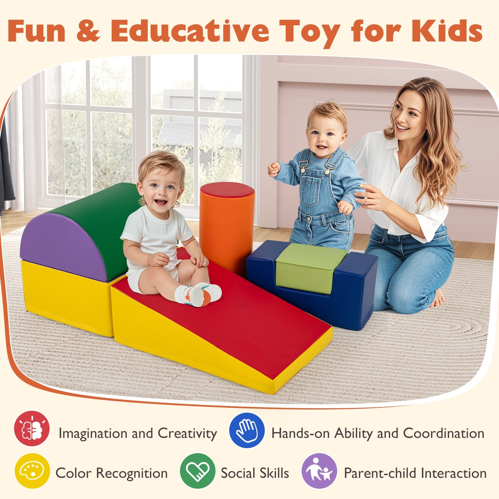 6 Pieces Foam Climbing Blocks Indoor Climb and Crawl Activity Playset with Rectangles-Purple