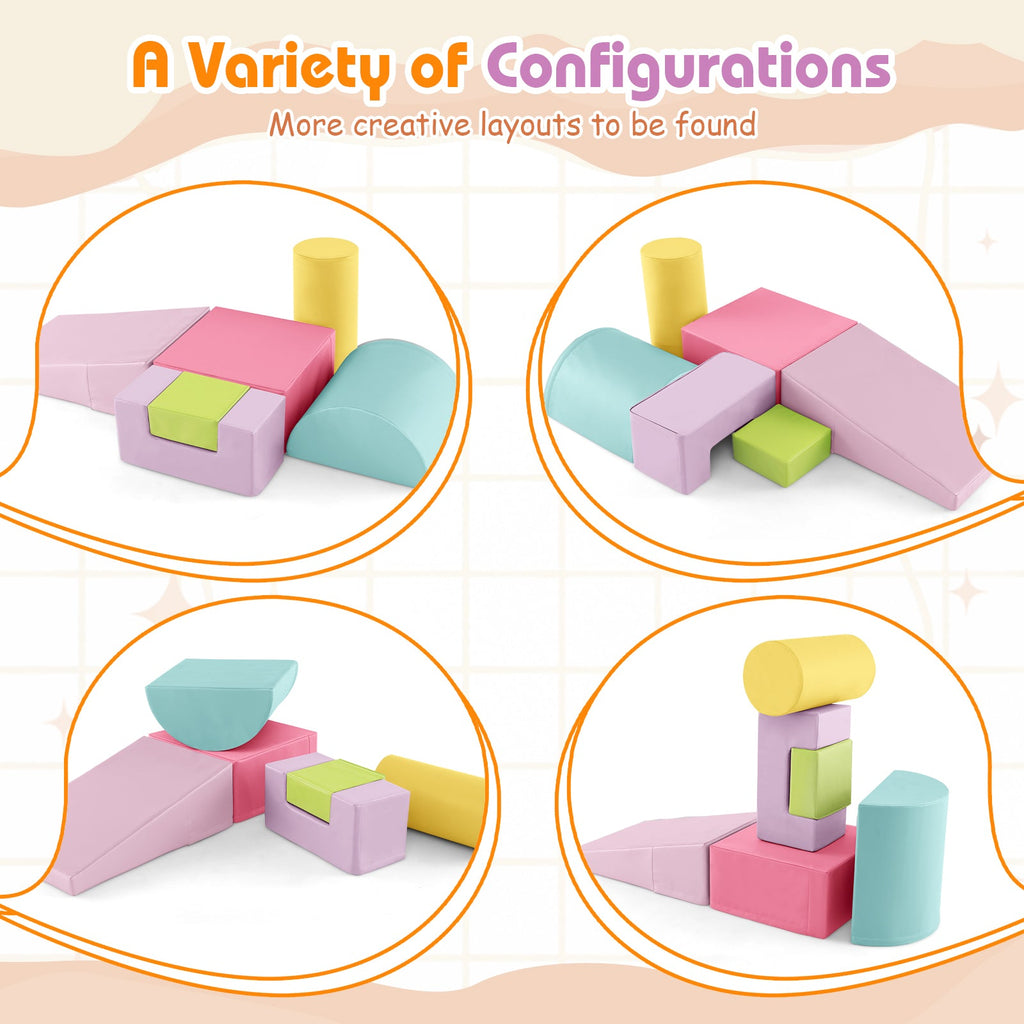 6 Pieces Foam Climbing Blocks Indoor Climb and Crawl Activity Playset with Rectangles-Macaron Multicolor