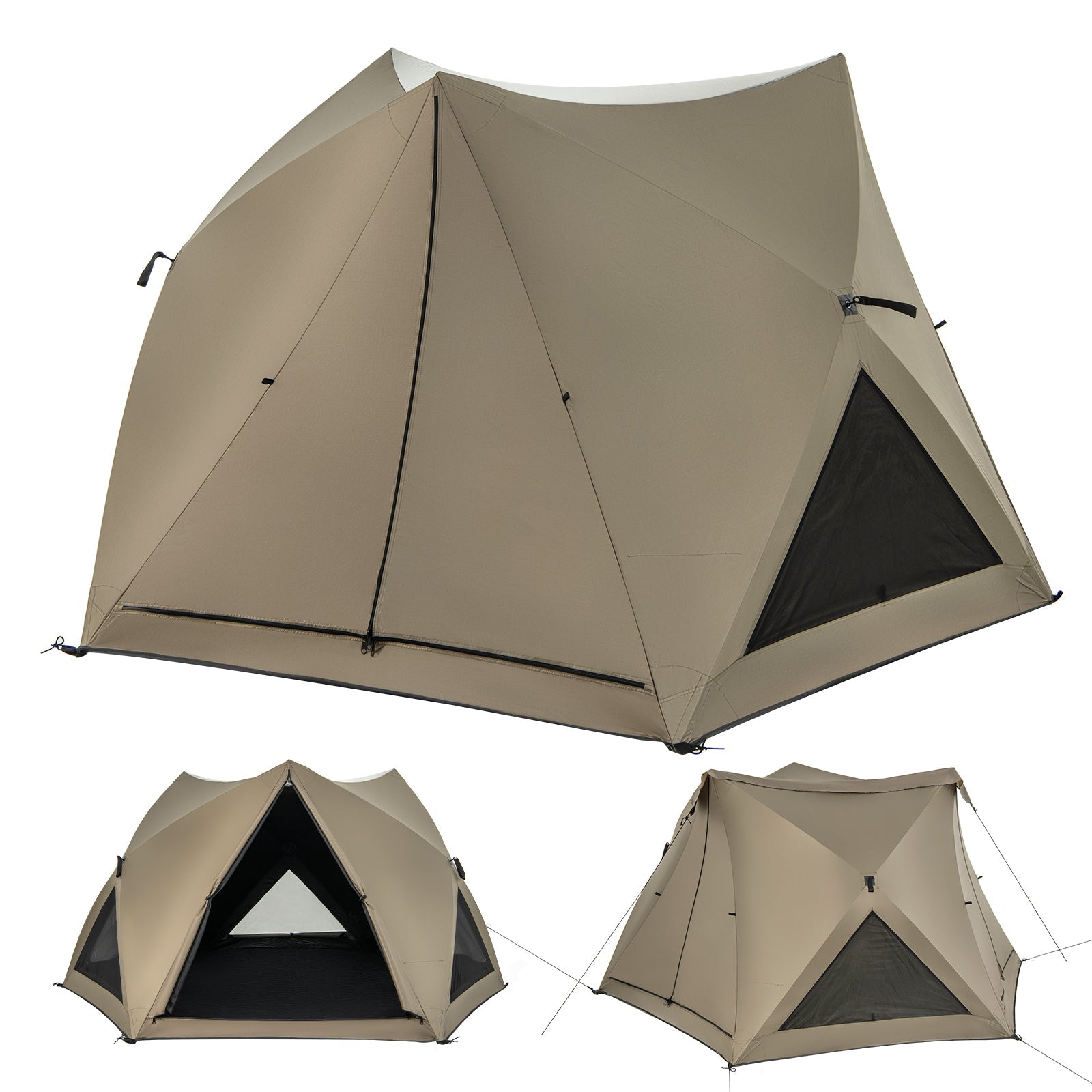 6-Sided Pop-up Family Tent with Rainfly Skylight 3 Doors 3 Windows-Green