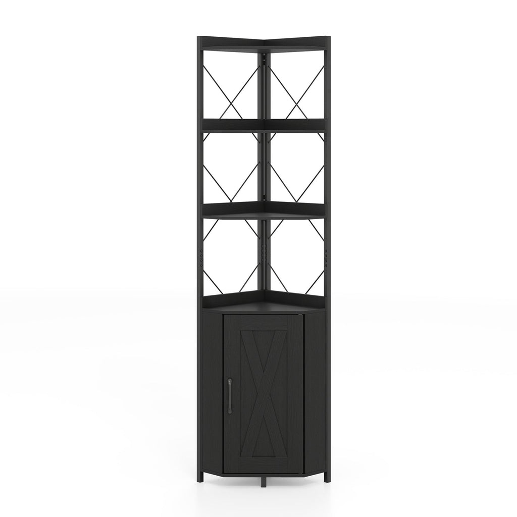 6-Tier Corner Bookshelf with Cabinet 71" Tall Metal Frame