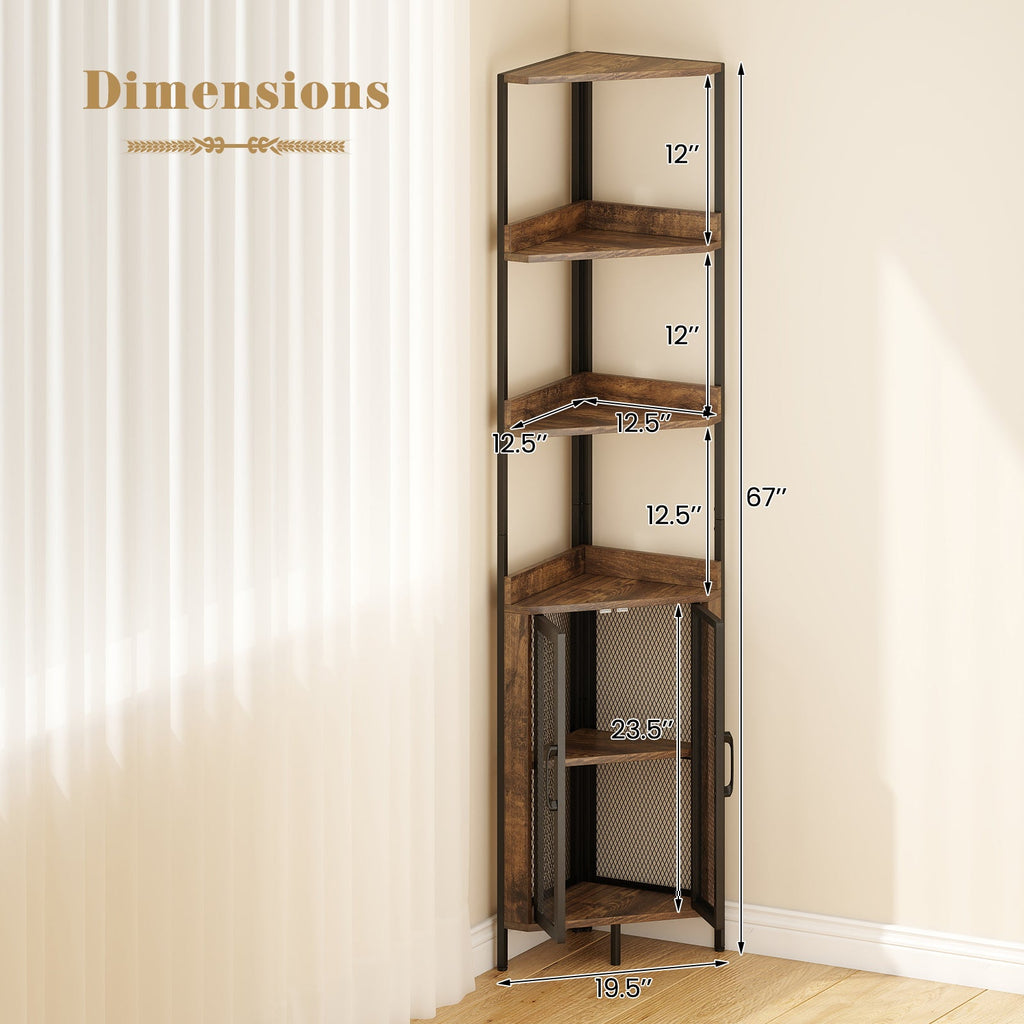 DirectDeals 6-Tier Corner Shelf 67 Inches Tall Industrial Bookcase with Cabinet