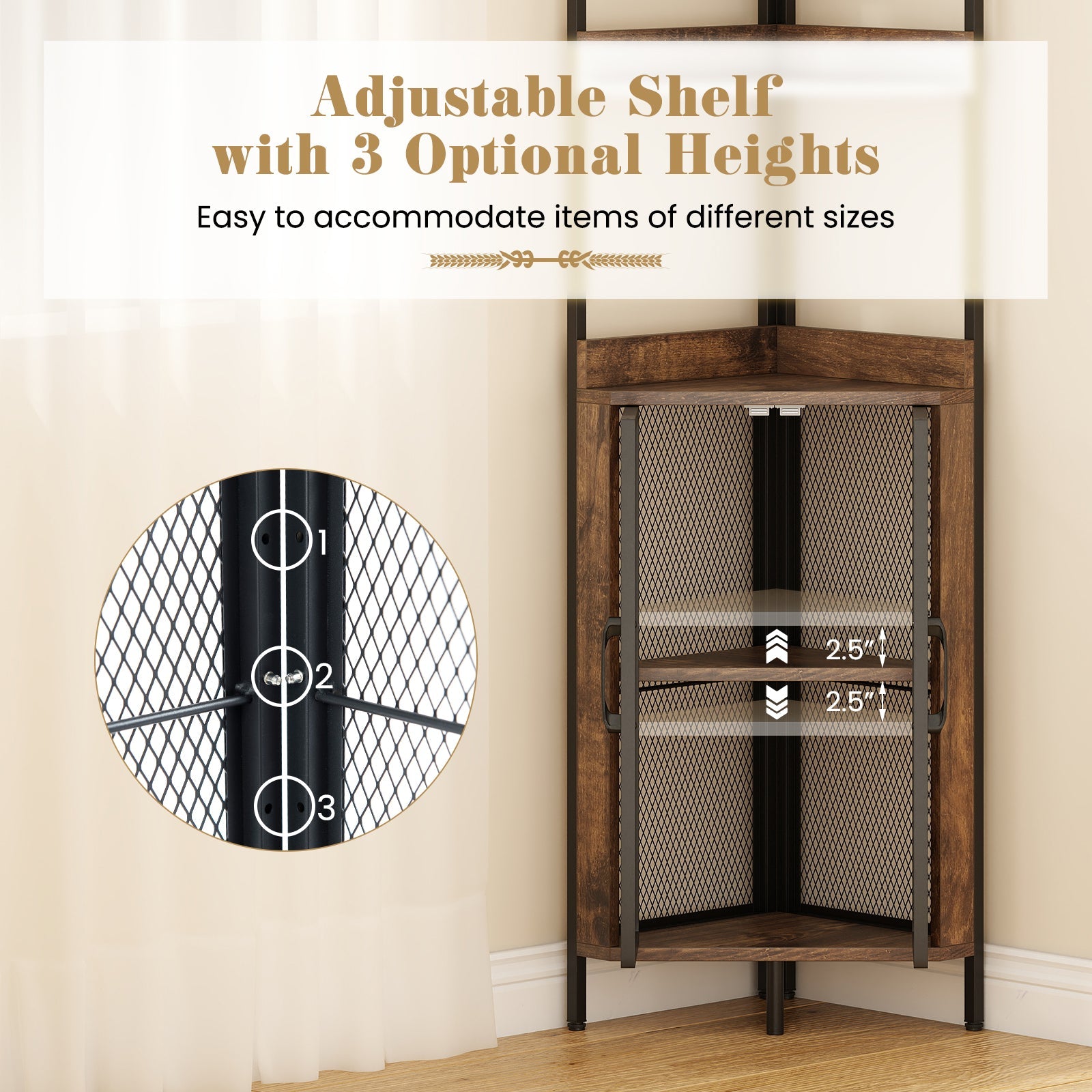 DirectDeals 6-Tier Corner Shelf 67 Inches Tall Industrial Bookcase with Cabinet