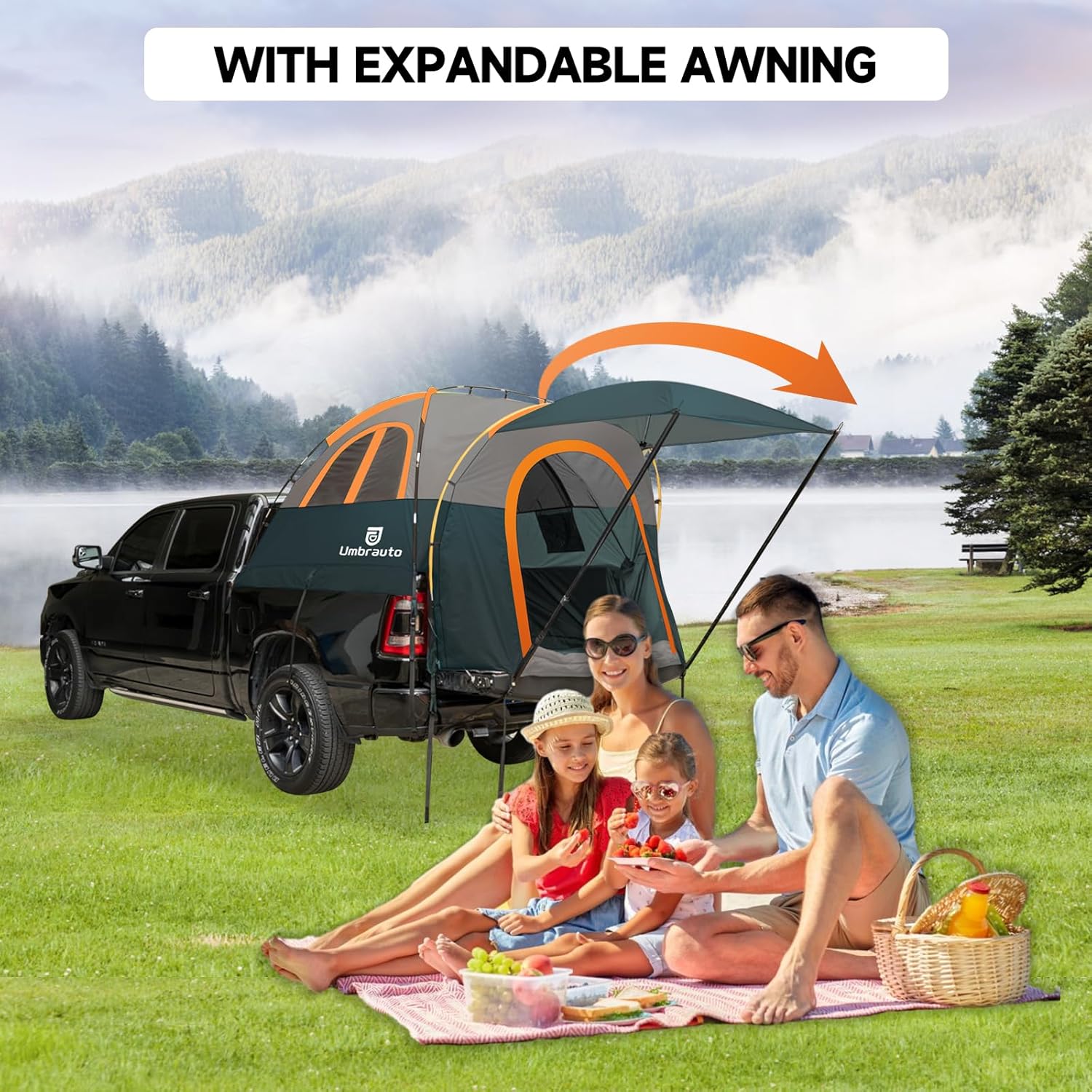 Umbrauto Truck Bed Tent with Awning,Fits 6.4-6.7 ft Truck Beds | PU3000mm Waterproof Pickup Tent