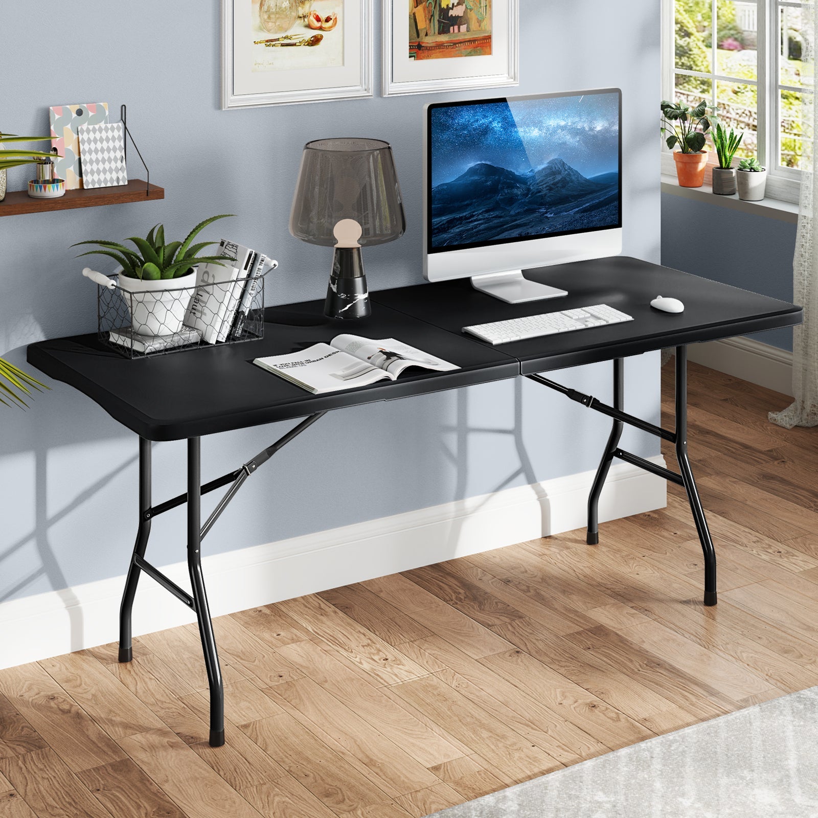 6 ft Portable Folding Table 350 LBS Fold-in-Half Table with HDPE Tabletop