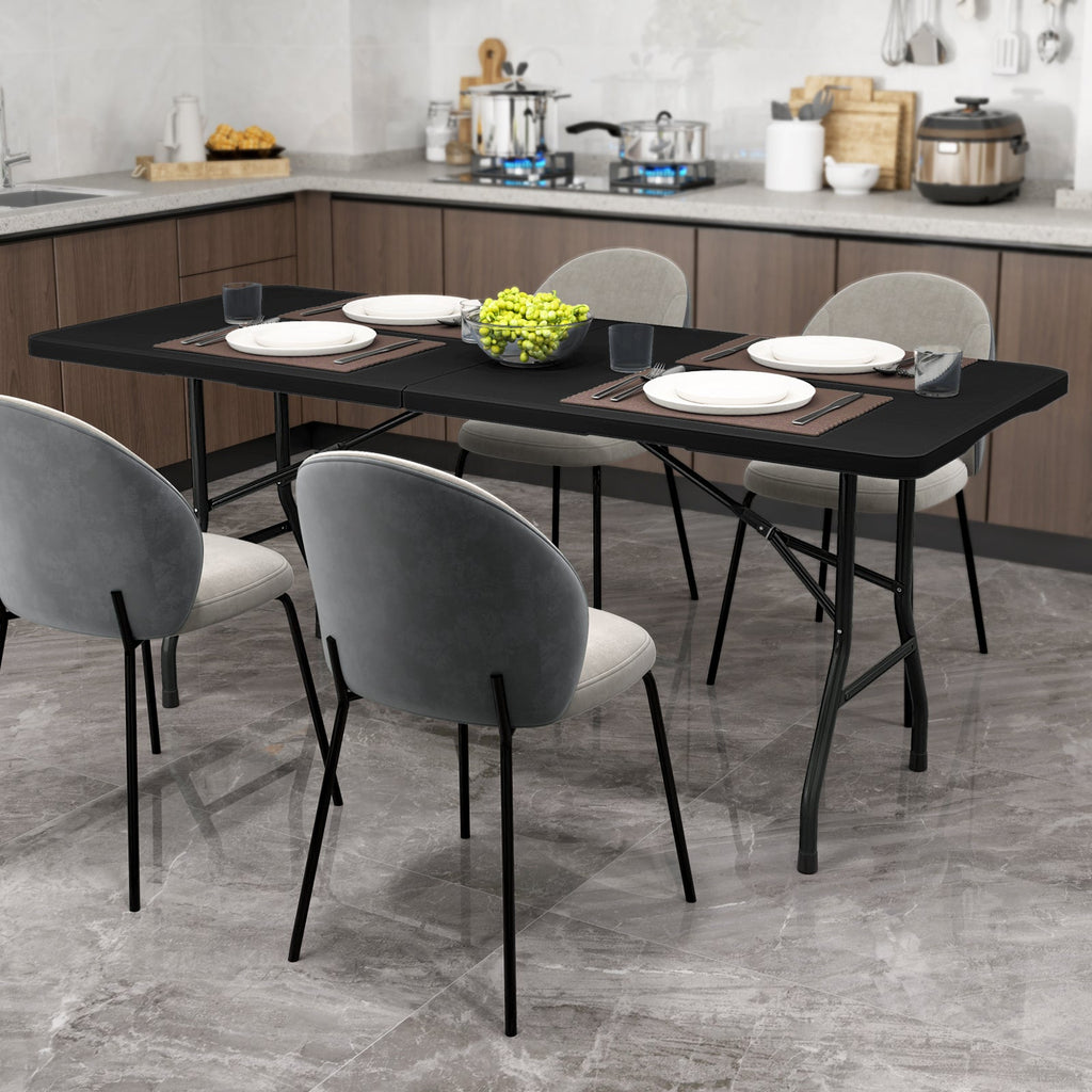 6 ft Portable Folding Table 350 LBS Fold-in-Half Table with HDPE Tabletop