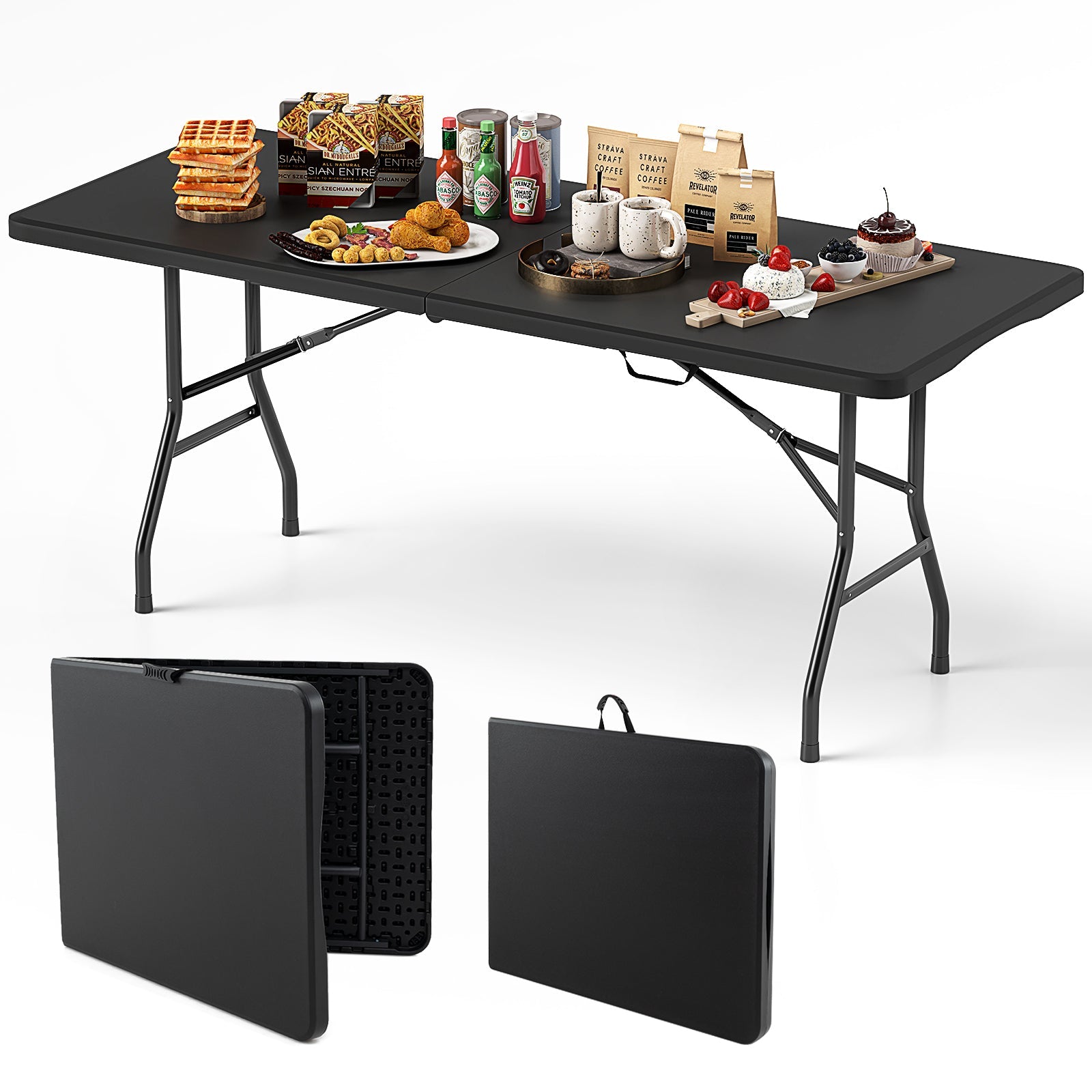 6 ft Portable Folding Table 350 LBS Fold-in-Half Table with HDPE Tabletop