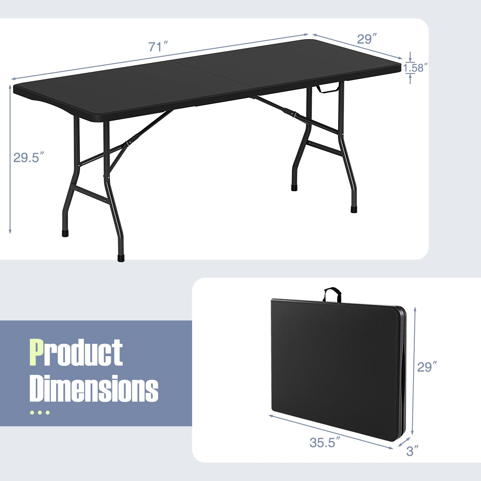 6 ft Portable Folding Table 350 LBS Fold-in-Half Table with HDPE Tabletop