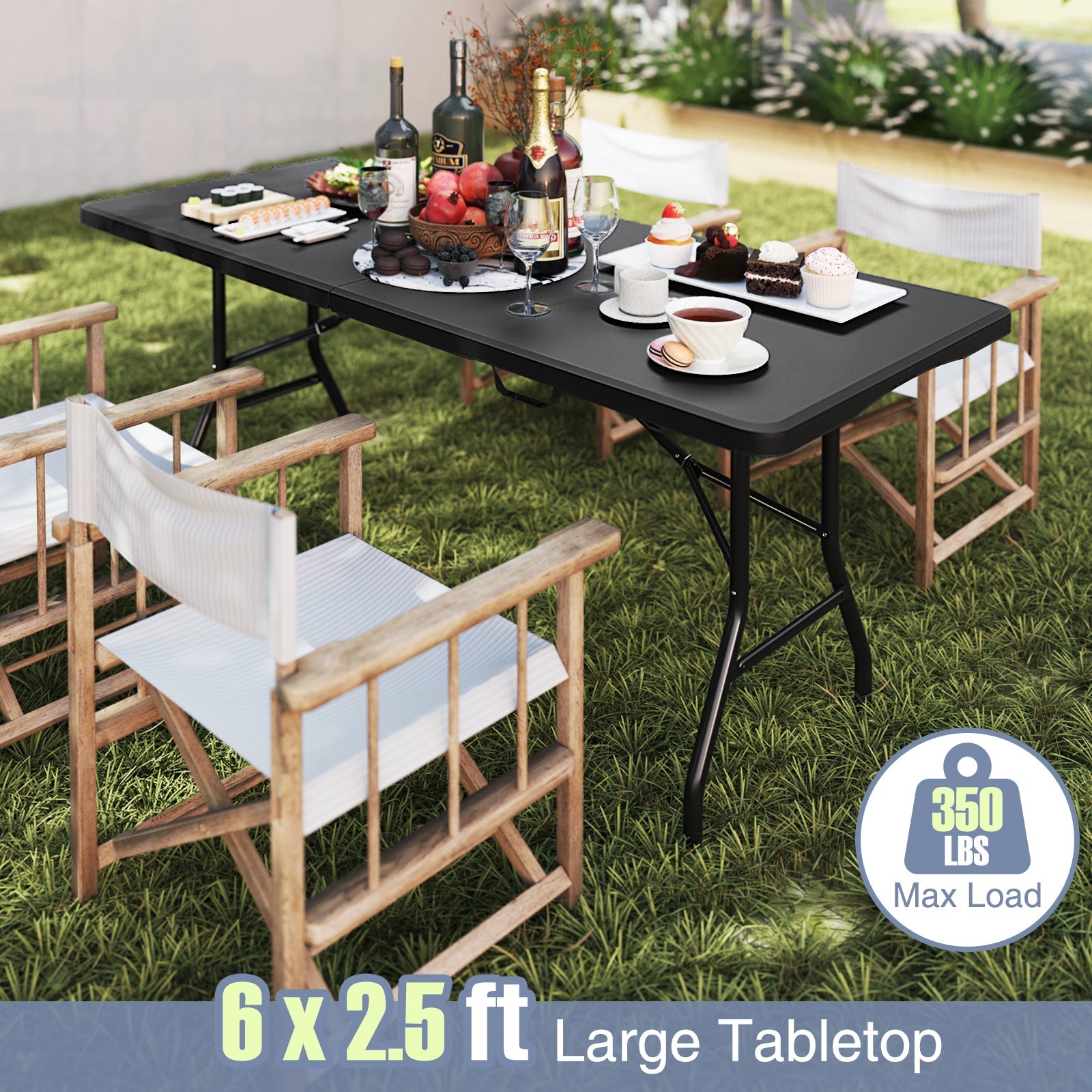 6 ft Portable Folding Table 350 LBS Fold-in-Half Table with HDPE Tabletop