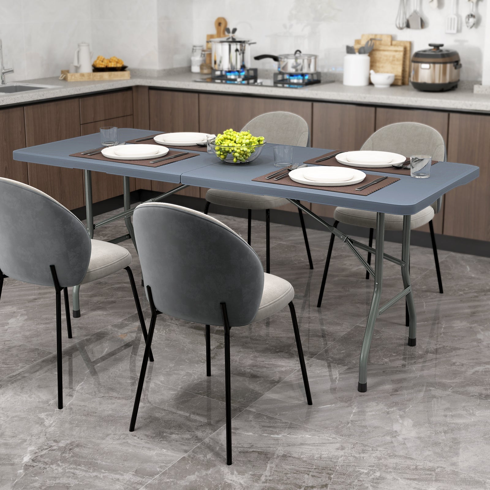 6 ft Portable Folding Table 350 LBS Fold-in-Half Table with HDPE Tabletop