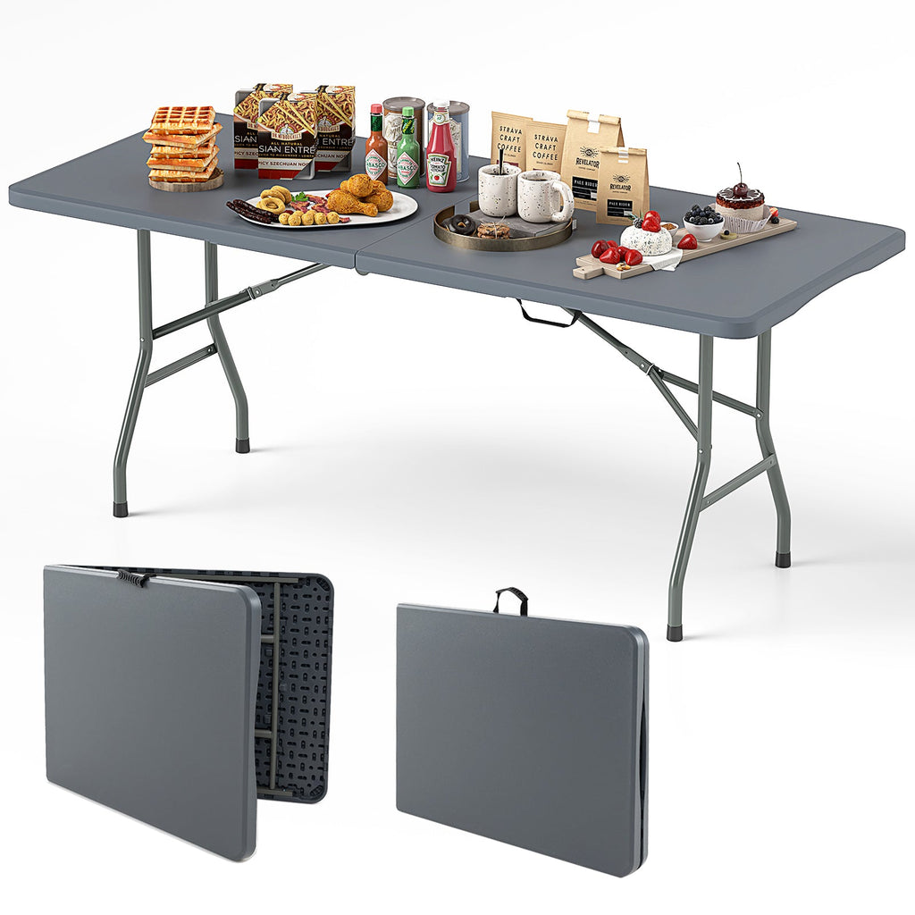 6 ft Portable Folding Table 350 LBS Fold-in-Half Table with HDPE Tabletop