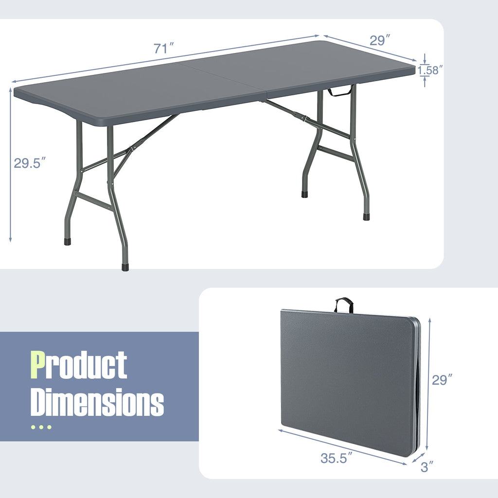 6 ft Portable Folding Table 350 LBS Fold-in-Half Table with HDPE Tabletop