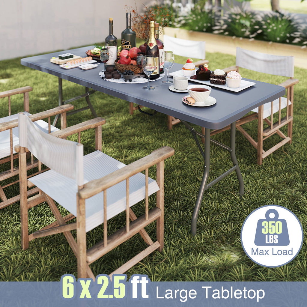 6 ft Portable Folding Table 350 LBS Fold-in-Half Table with HDPE Tabletop