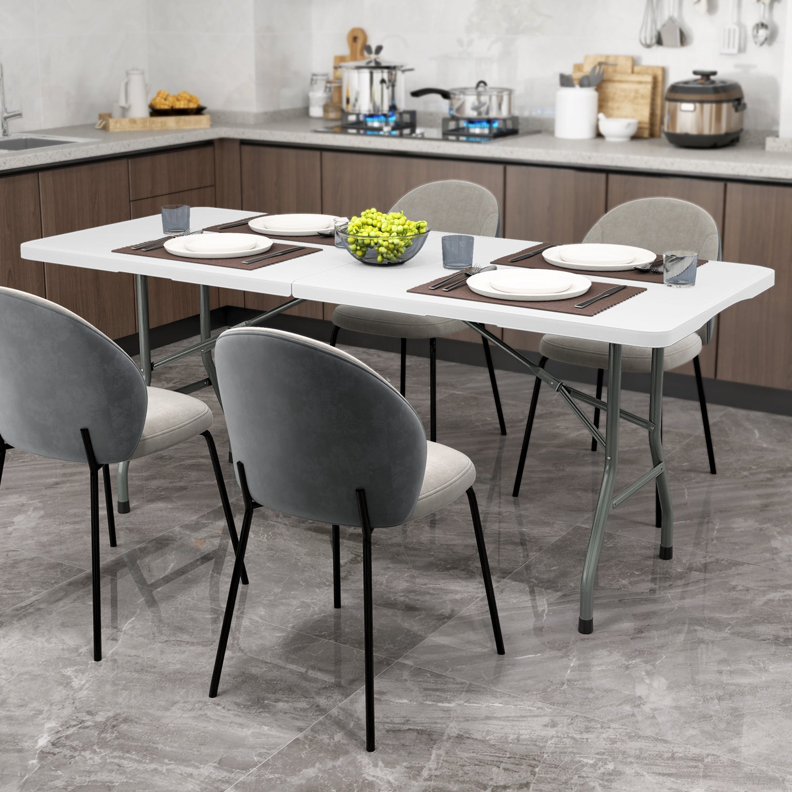 6 ft Portable Folding Table 350 LBS Fold-in-Half Table with HDPE Tabletop