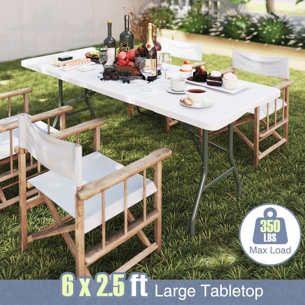 6 ft Portable Folding Table 350 LBS Fold-in-Half Table with HDPE Tabletop