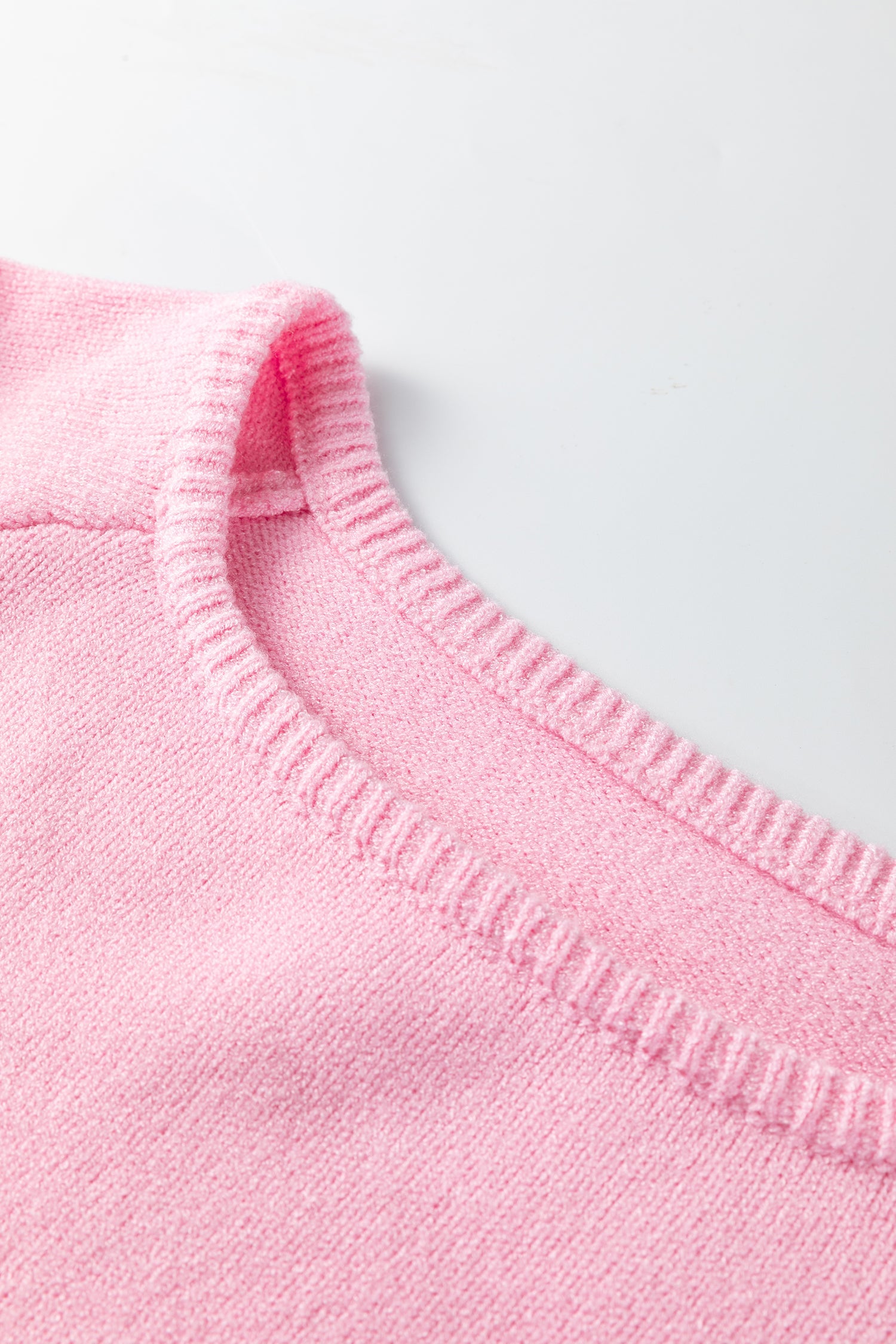 Pink Solid Color Knit Loose Bracelet Sleeve Dolman Sweater