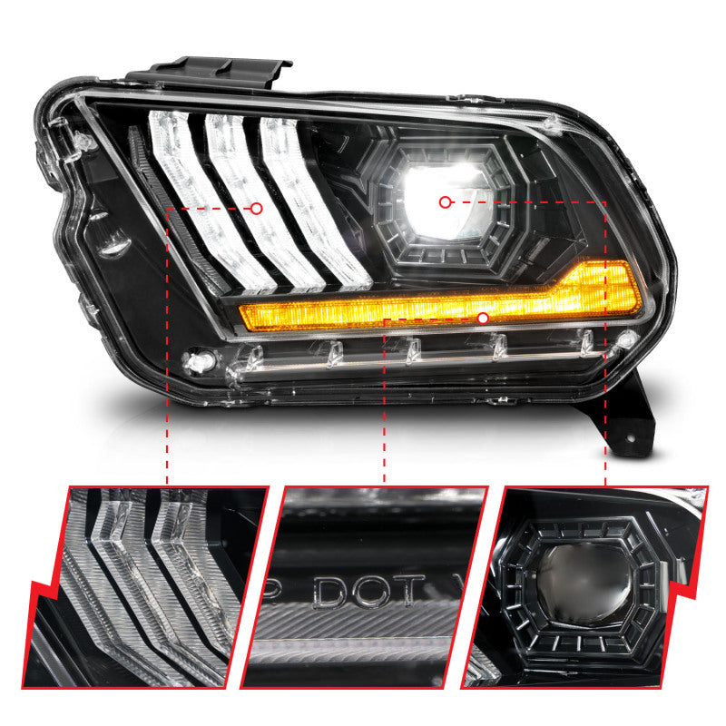 ANZO 13-14 Ford Mustang (w/ Factory HID/Xenon HL only) Projector Headlights w/Light Bar Black 121572