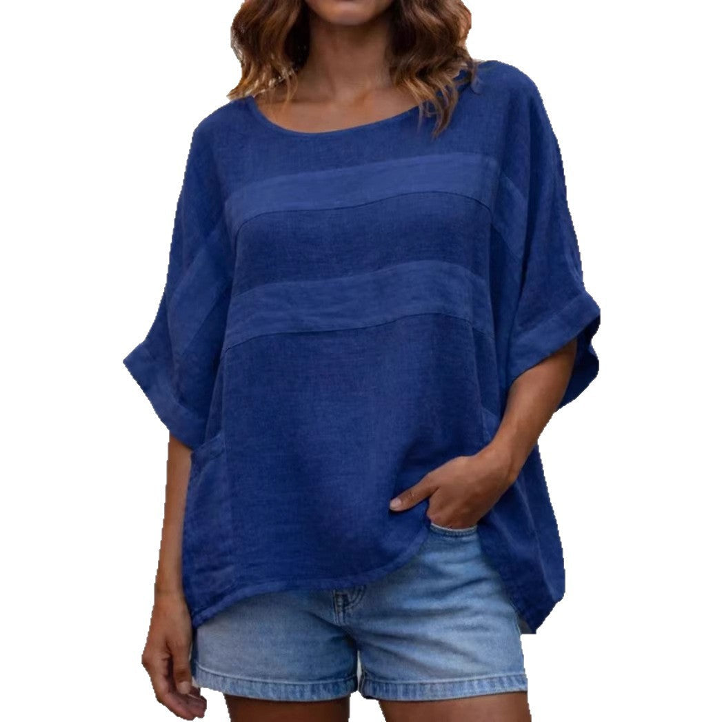 Loose-fitting Top With A Crew Neck And Three-quarter-length Sleeves